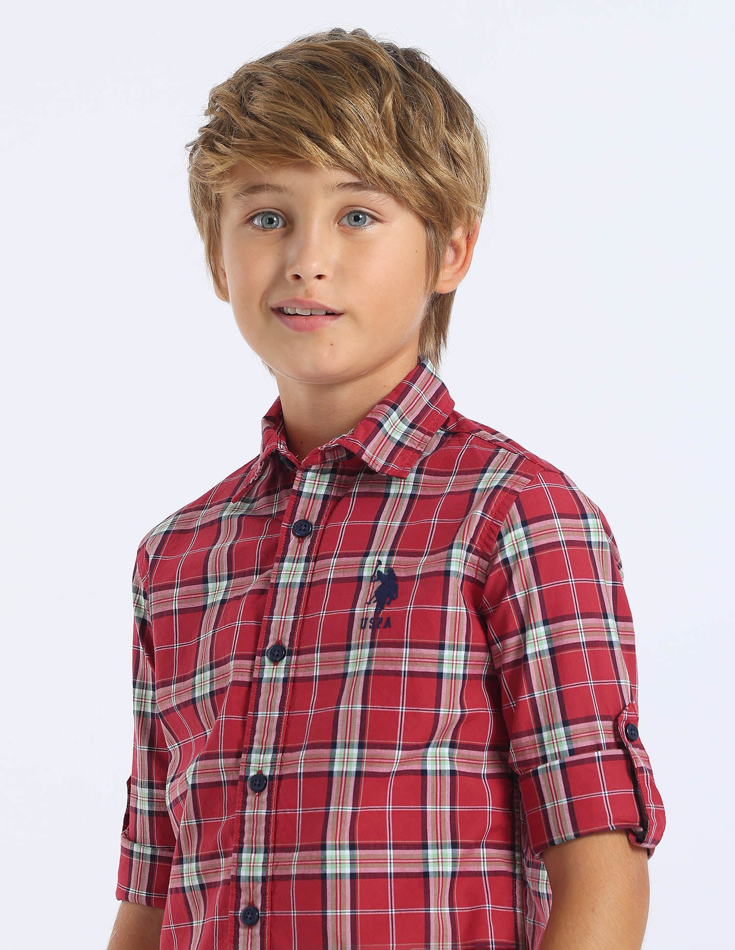 Boys Plaid Checked Regular Fit Shirt Red - U.S. POLO ASSN. | Large