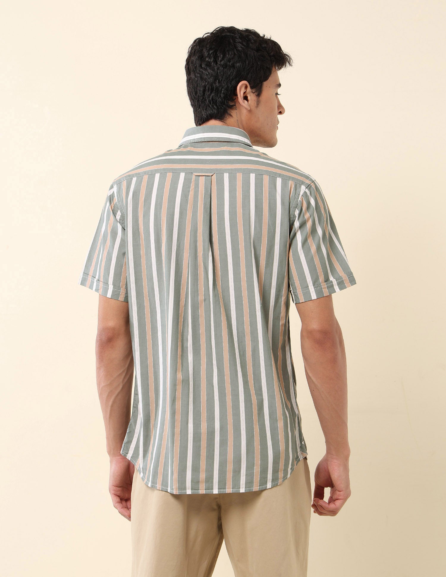 Vertical Striped Pure Cotton Shirt Green - U.S. Polo Assn. India | Large