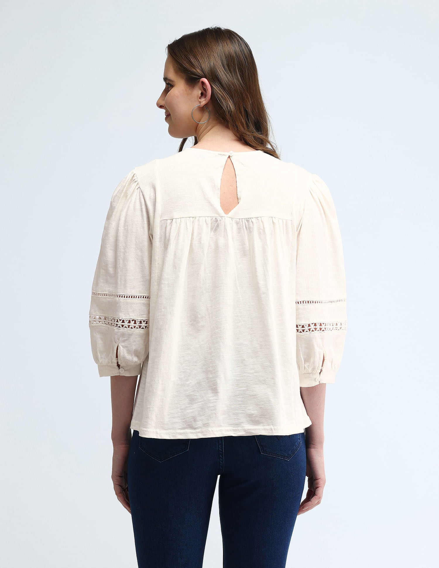 Lace Detailed Cotton Top Off White - U.S. POLO ASSN. | Large