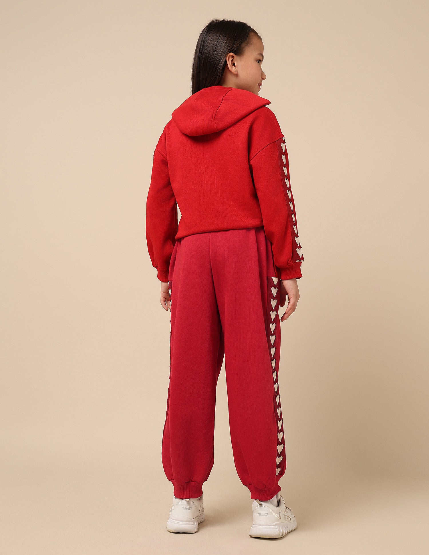 Girls Heart Patterned Knit Mid Rise Joggers Red - U.S. POLO ASSN. | Large