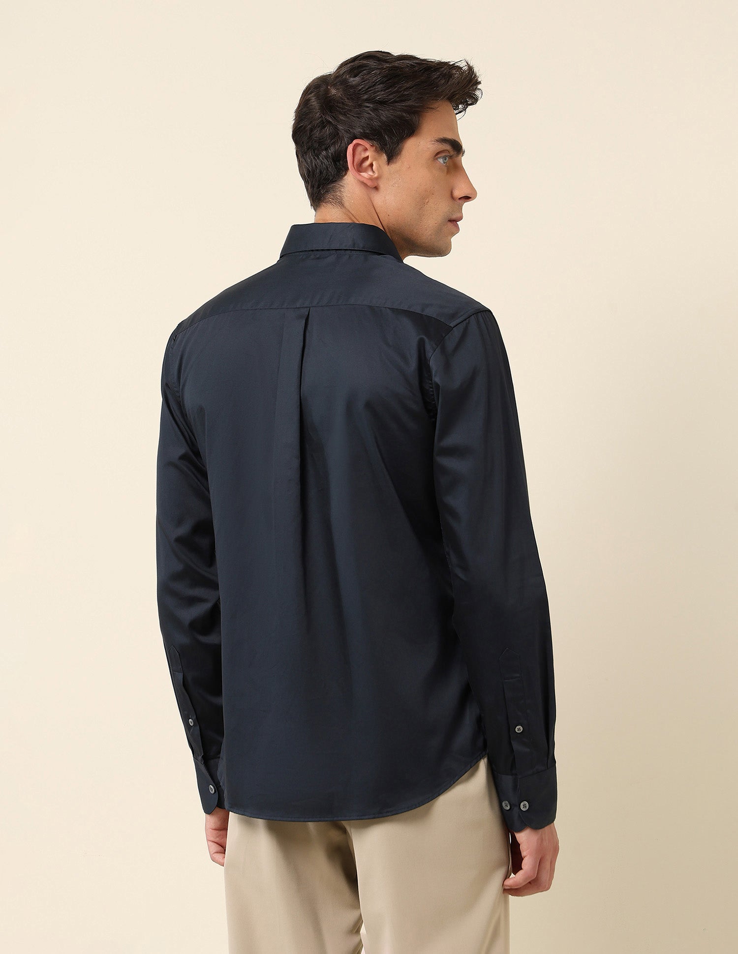 Tailored Fit Satin Pure Cotton Shirt Navy - U.S. Polo Assn. India | Large