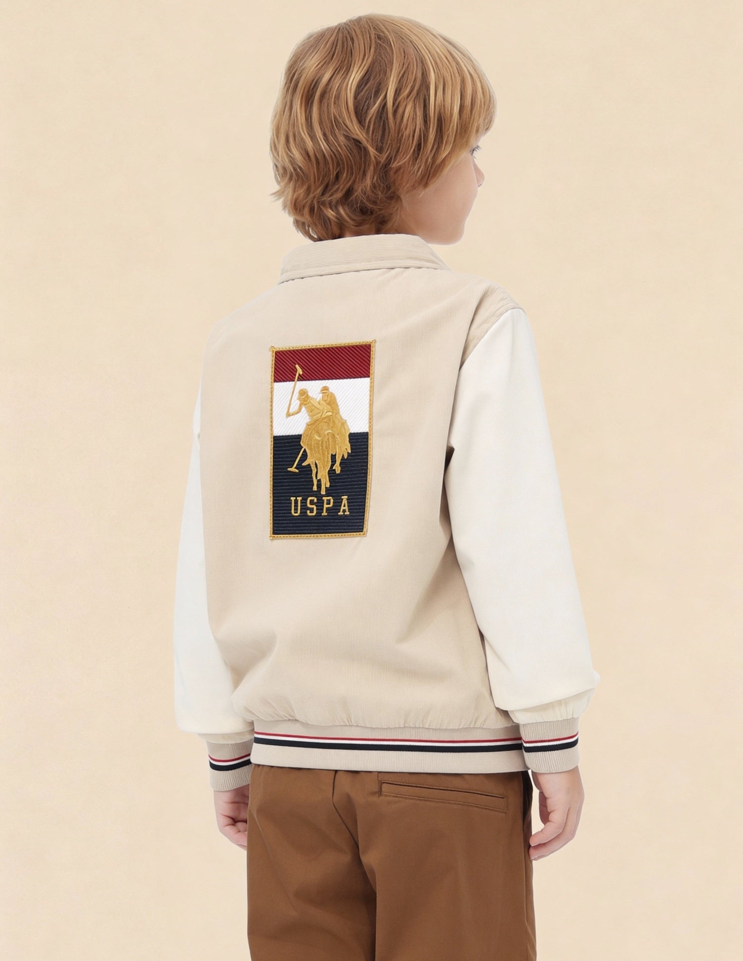Boys Colourblocked Brand Embroidered Reversible Jacket Beige - U.S. Polo Assn. India | Large