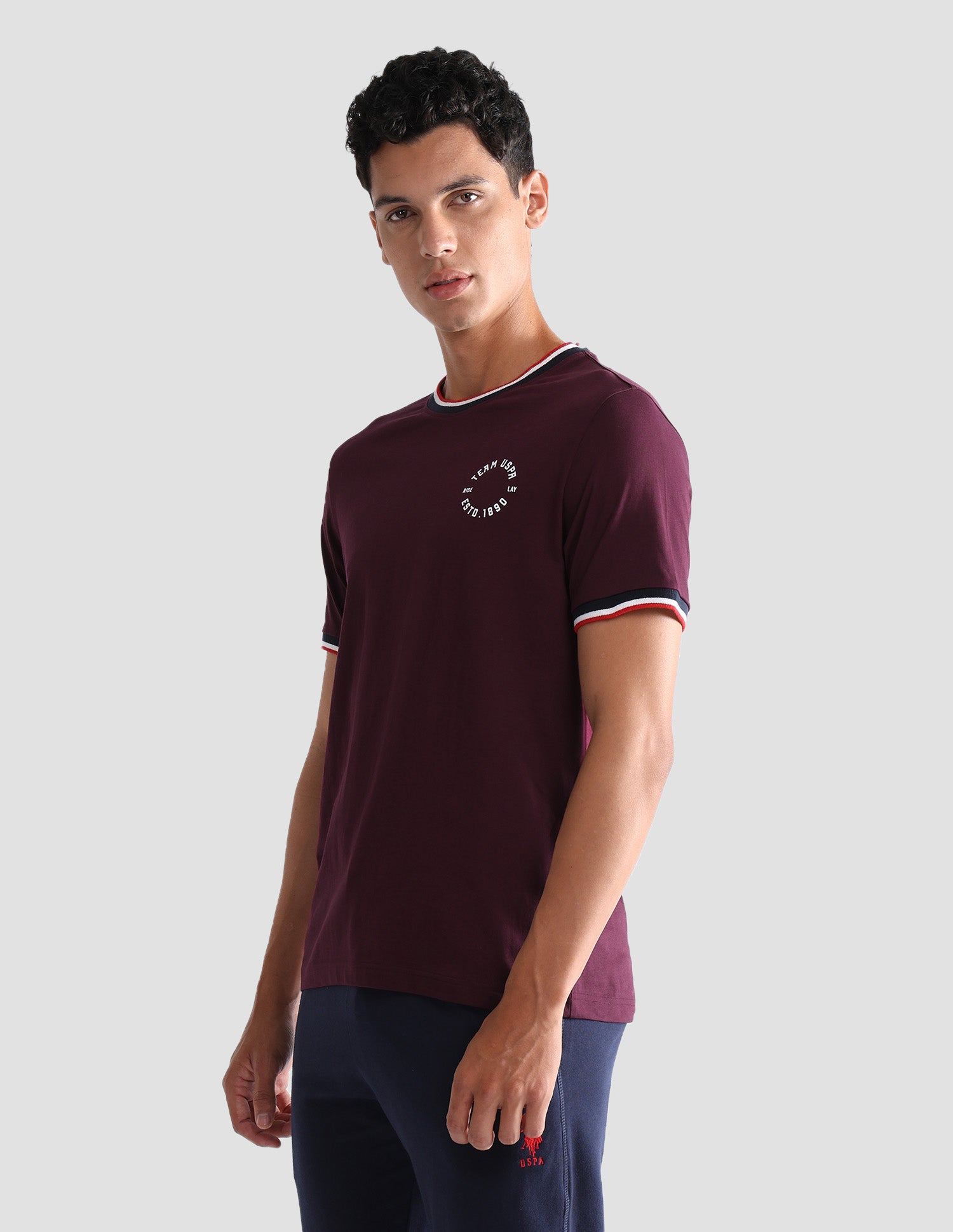 Comfort Fit Pure Cotton OEE01 Lounge T-Shirt - Pack Of 2 Earthy Brown and Dark Wine - U.S. POLO ASSN. | Large