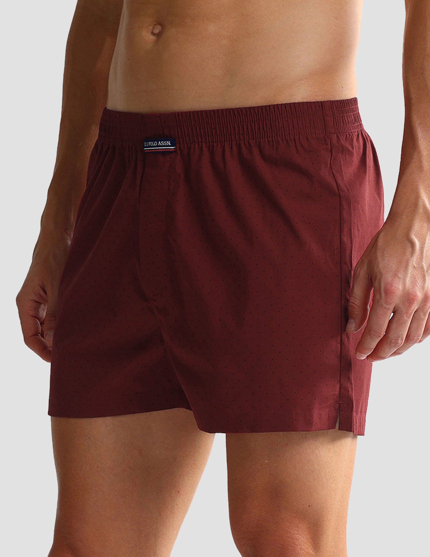 Mid Rise Solid OEX05 Shorts - Pack Of 2 Polka Dot Maroon And Maroon - U.S. POLO ASSN. | Large