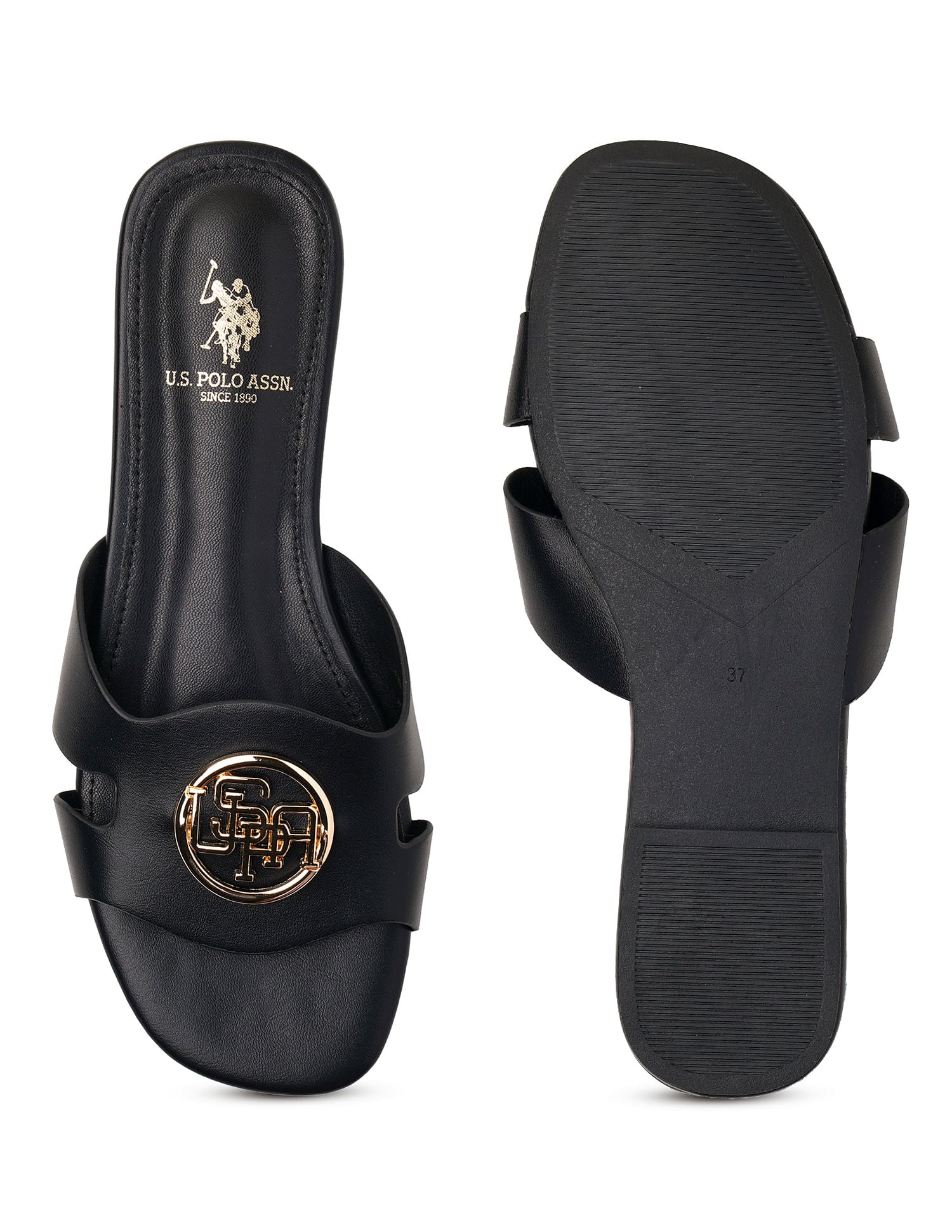 Logo Accent Vamp Strap Perla Sandals Black - U.S. POLO ASSN. | Large