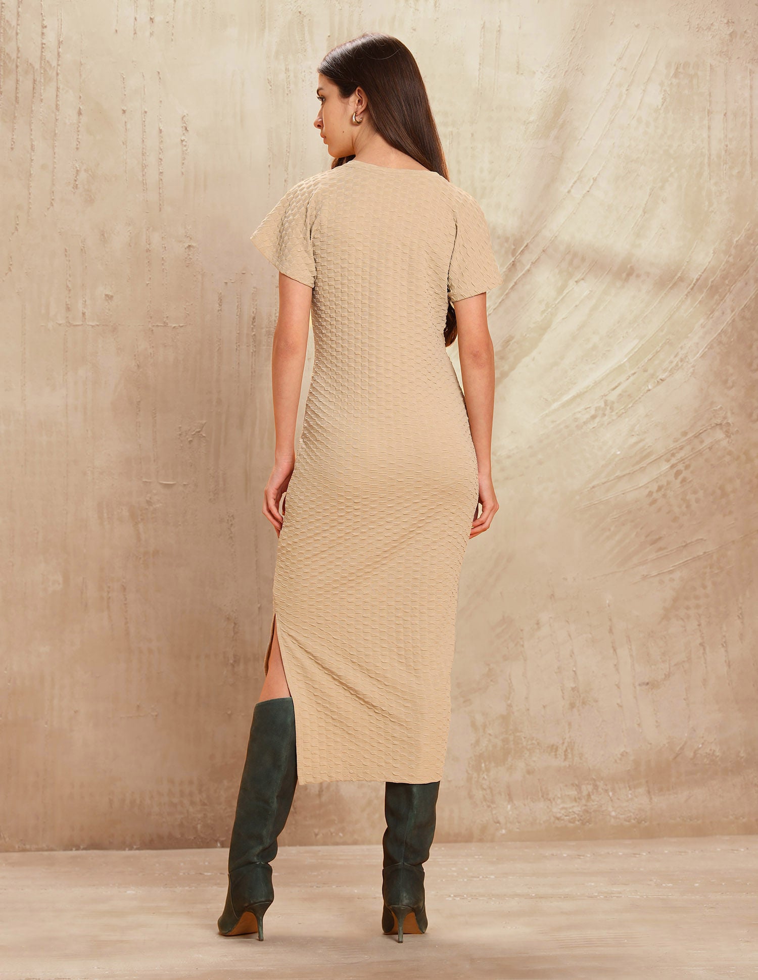 Textured Midi Shift Dress Beige - U.S. Polo Assn. India | Large