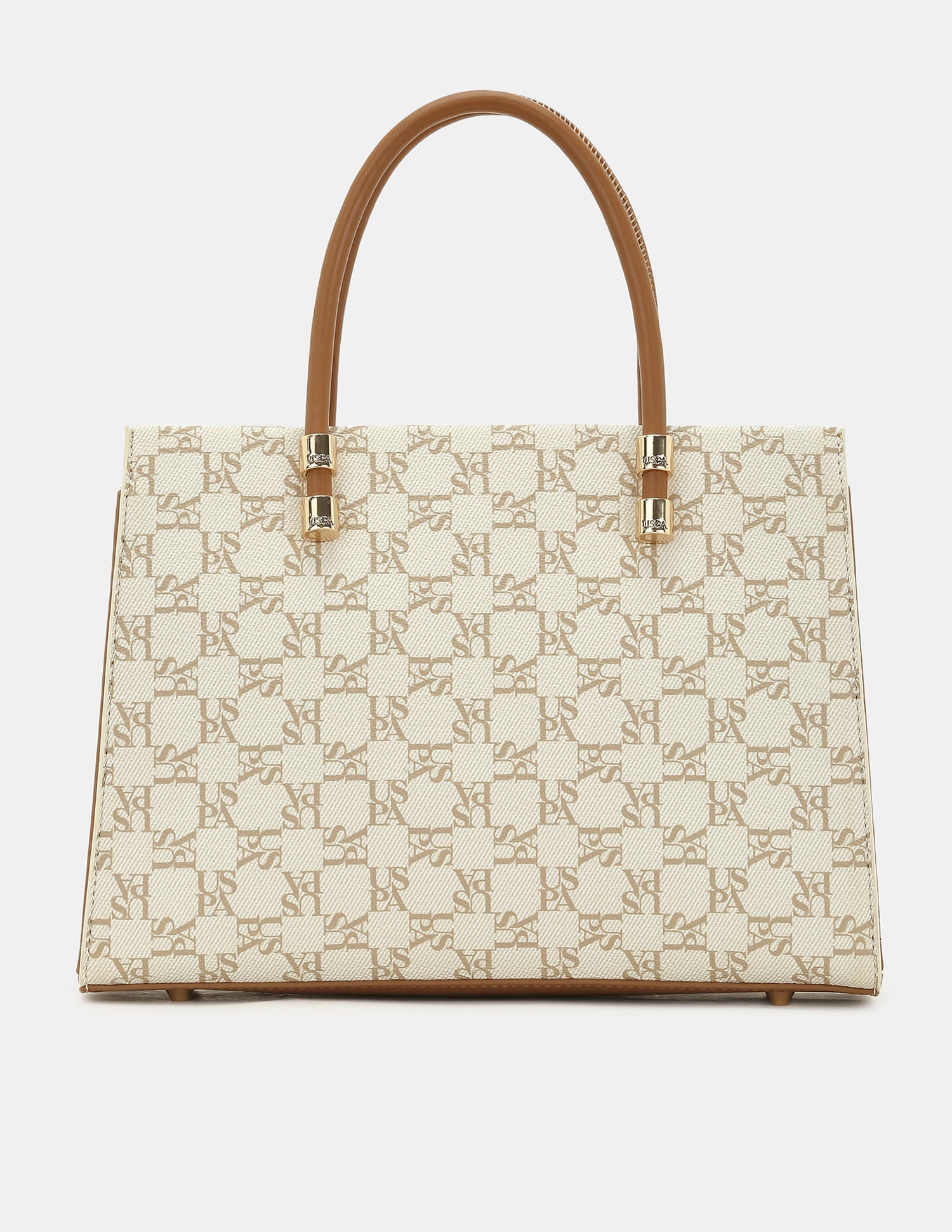Women Bijou Monogram Satchel Bag With Convertible Strap Beige - U.S. POLO ASSN. | Large