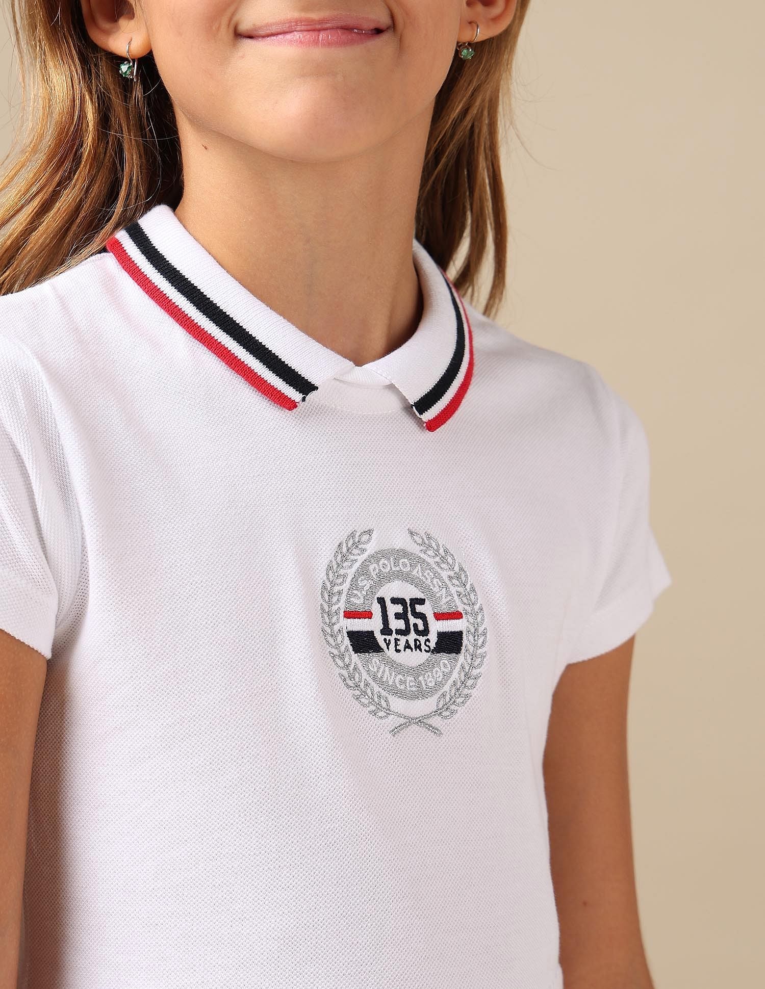 Girls Brand Appliqued Skater Dress White - U.S. POLO ASSN. | Large
