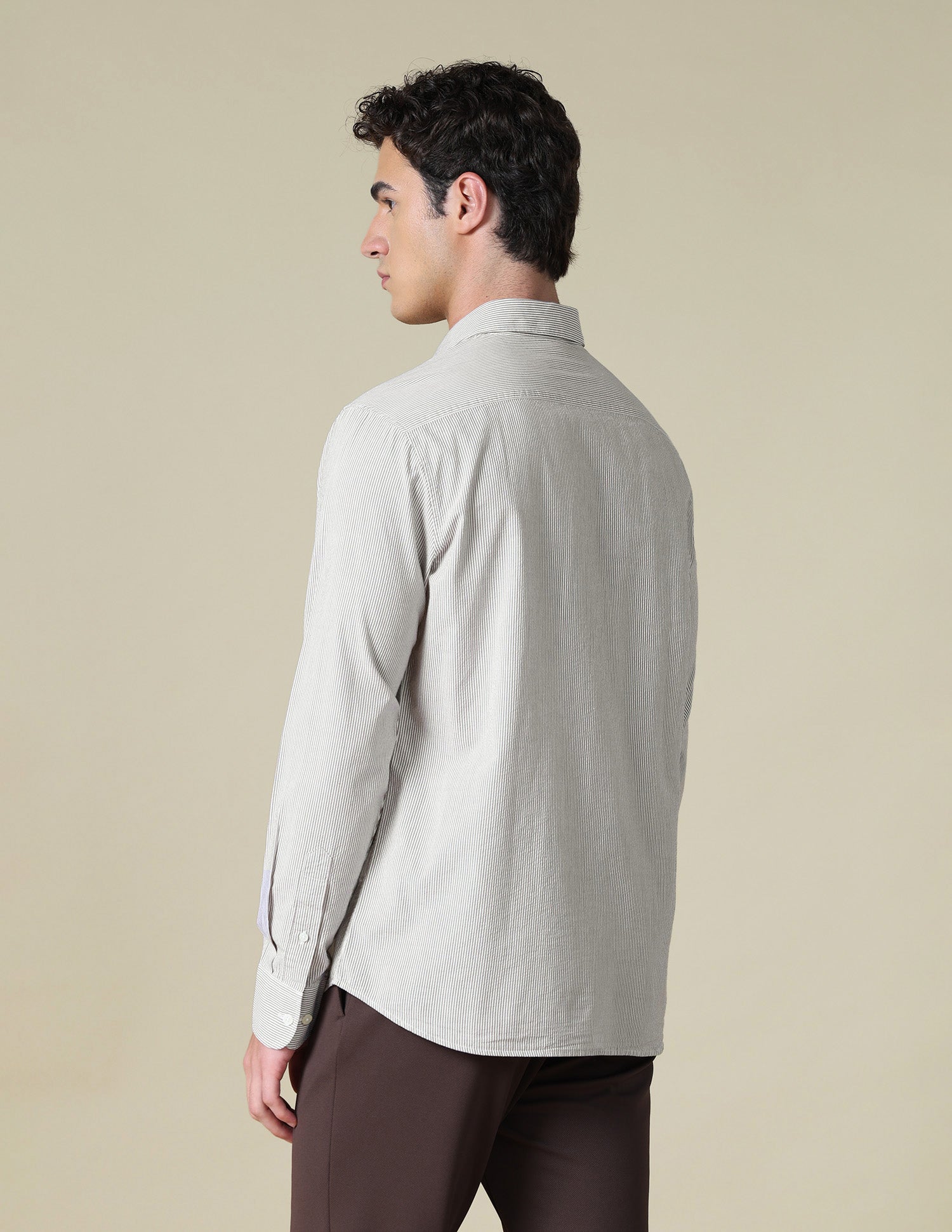 Vertical Striped Seersucker Shirt Beige - U.S. Polo Assn. India | Large
