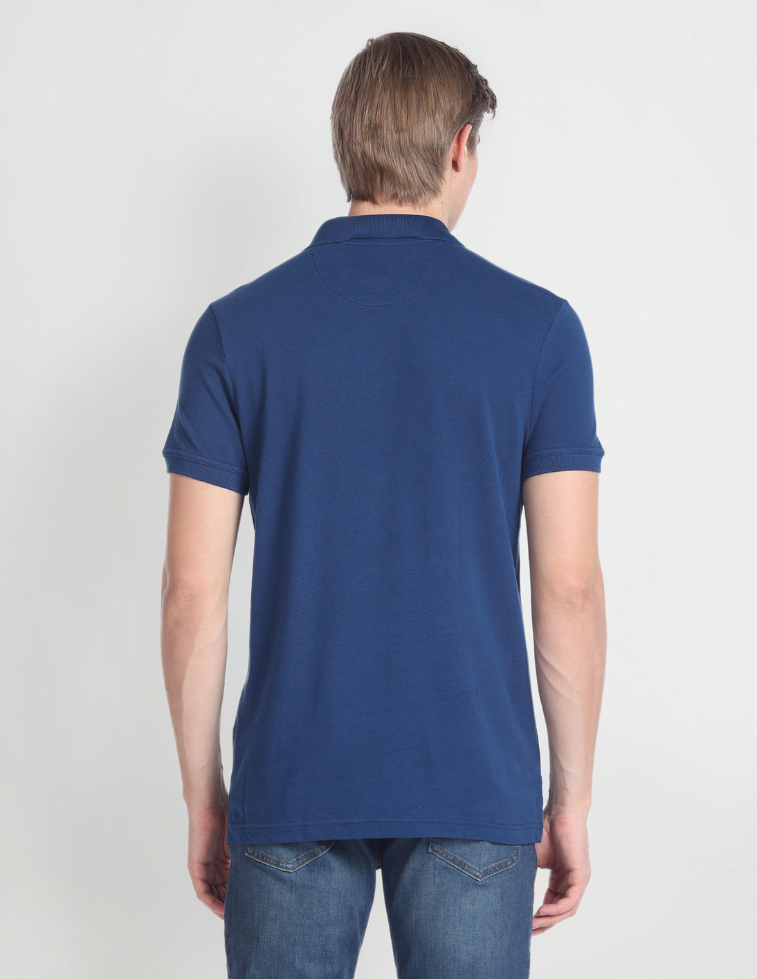 Ribbed Collar Brand Print Polo Shirt Navy - U.S. Polo Assn. India | Large