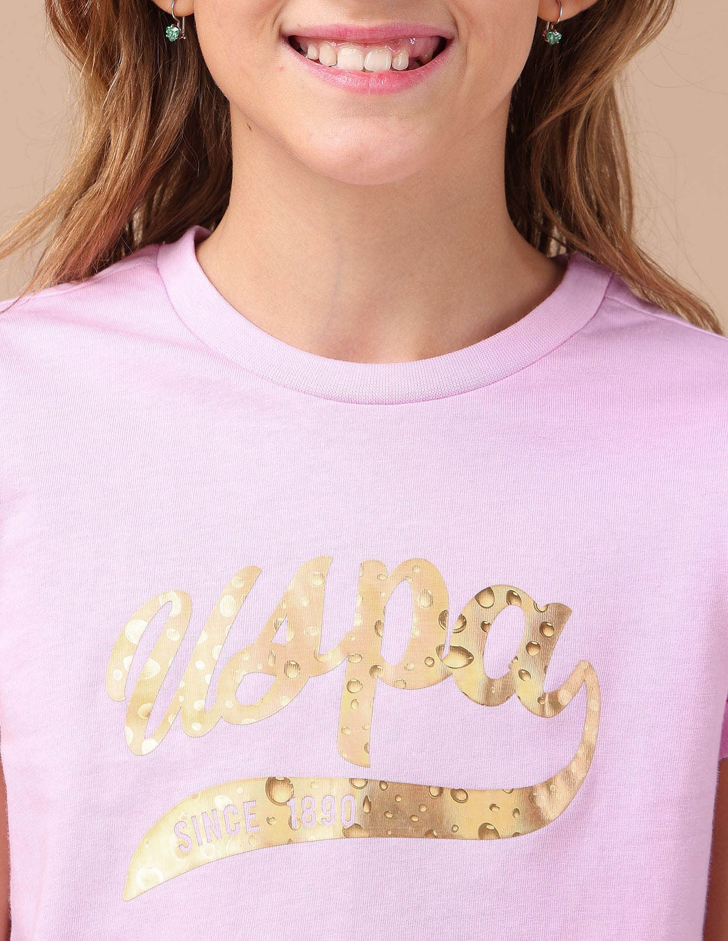 Girls Cotton Textured Foil T-Shirt Pink - U.S. POLO ASSN. | Large