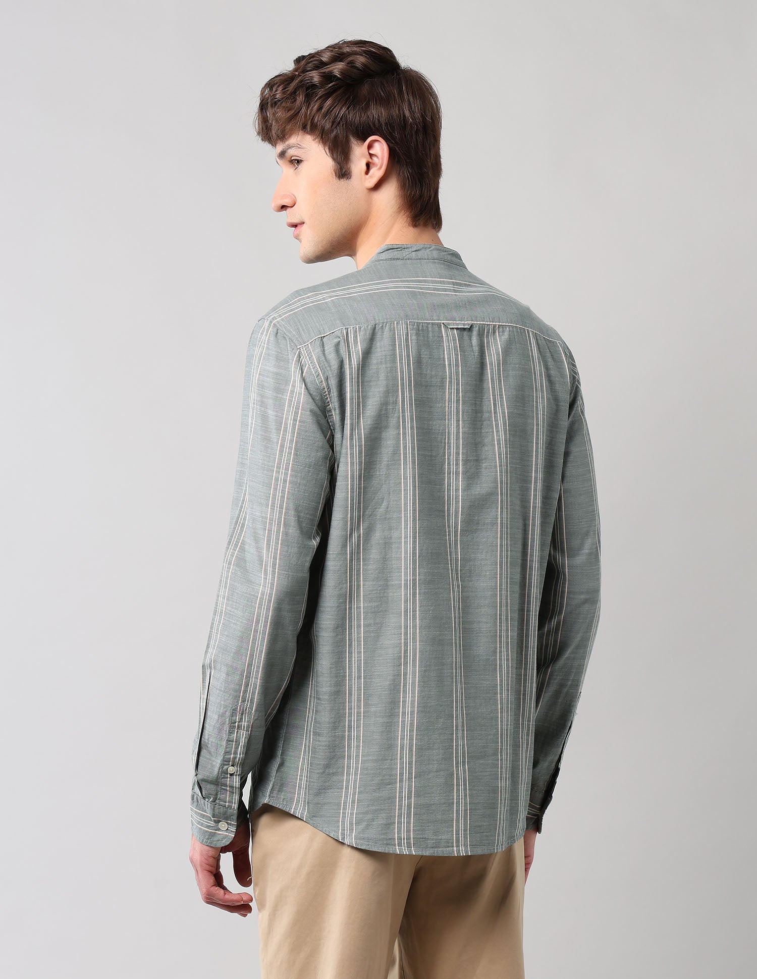 Pure Cotton Regular Fit Mandarin Shirt Green - U.S. Polo Assn. India | Large