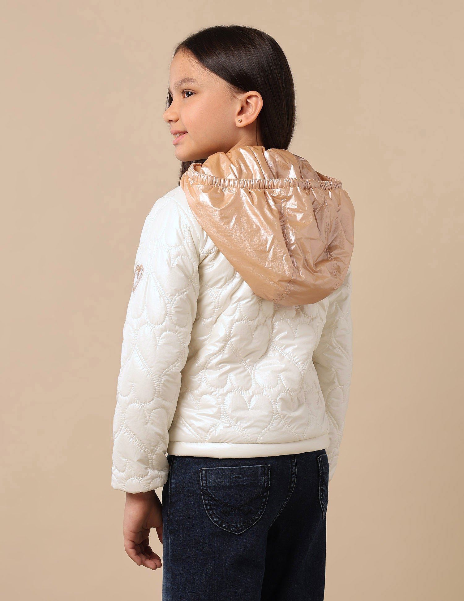Girls Detachable Hood Quilted Jacket Ivory - U.S. POLO ASSN. | Large