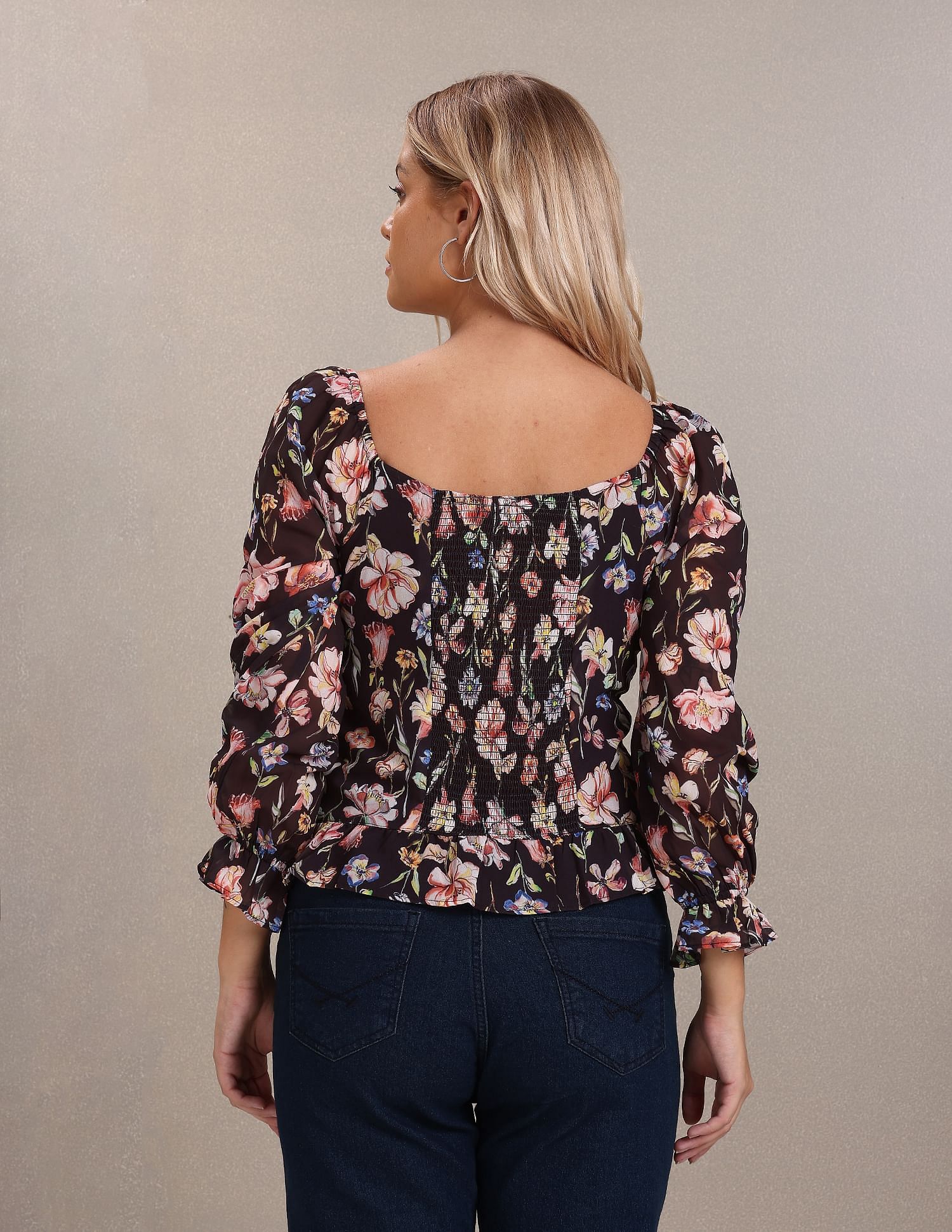 Long Sleeve Floral Print Top Black - U.S. POLO ASSN. | Large