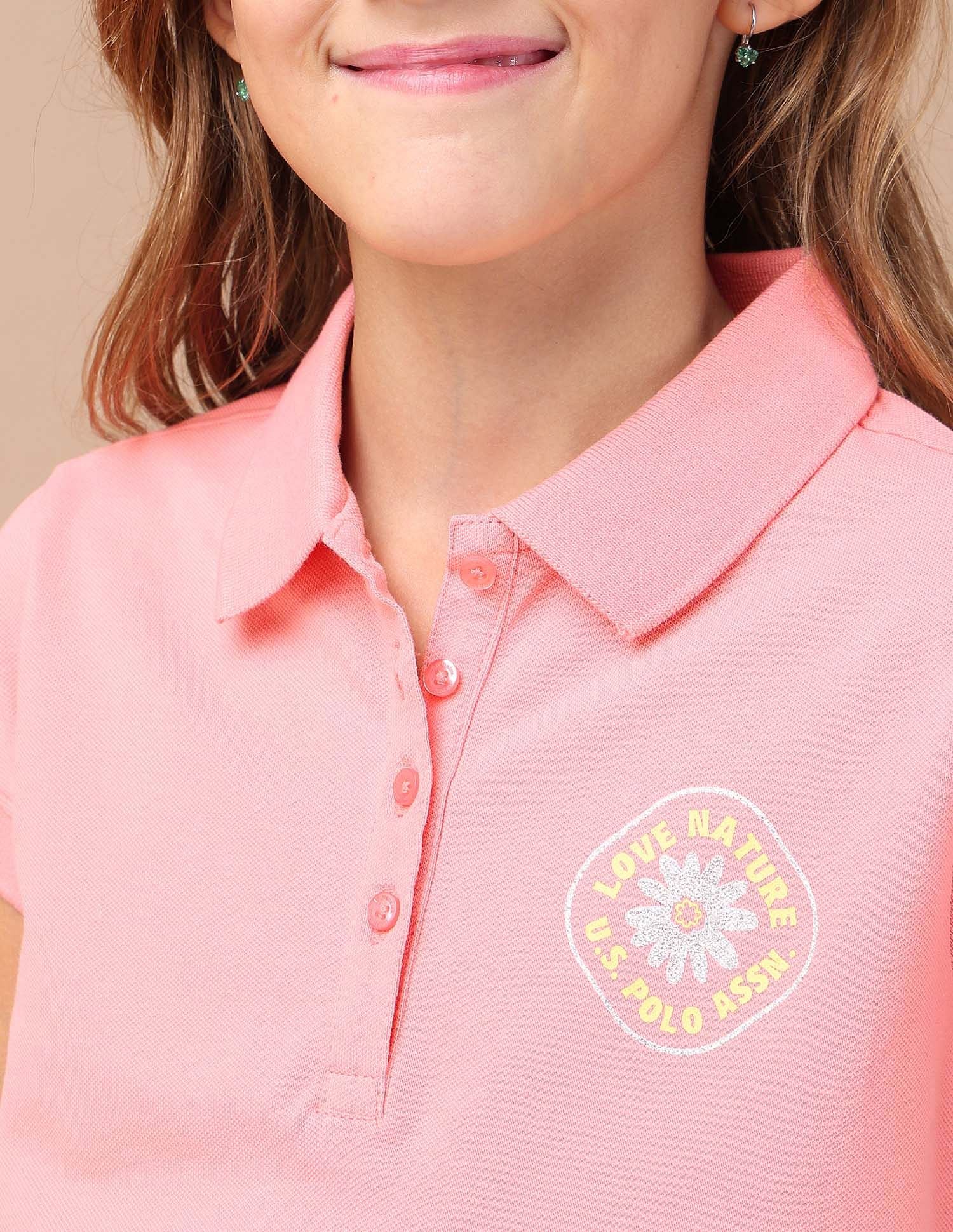 Girls Brand Printed Relaxed Fit Polo Shirt Pink - U.S. POLO ASSN. | Large