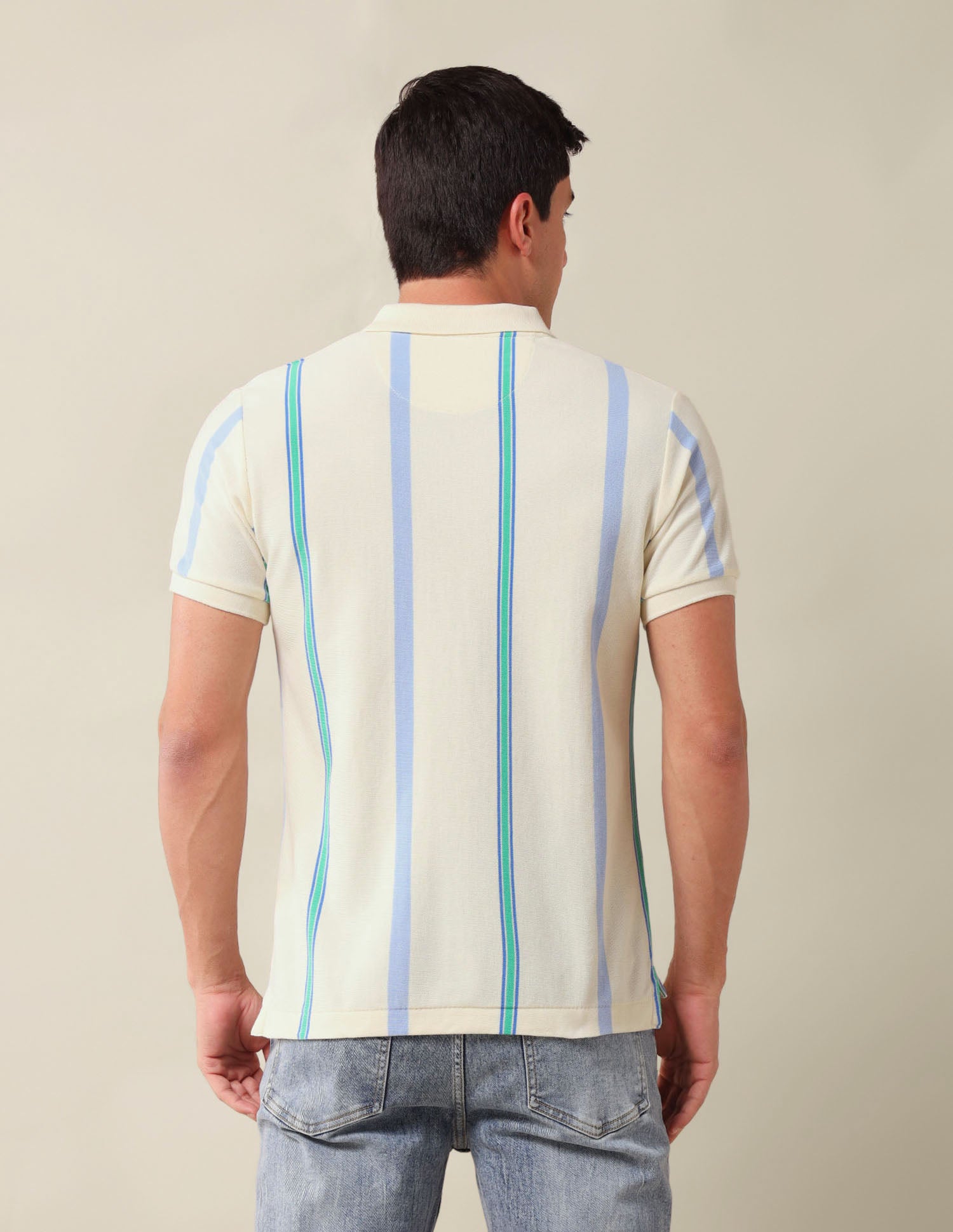 Vertical Striped Slim Fit Polo Shirt Beige - U.S. Polo Assn. India | Large
