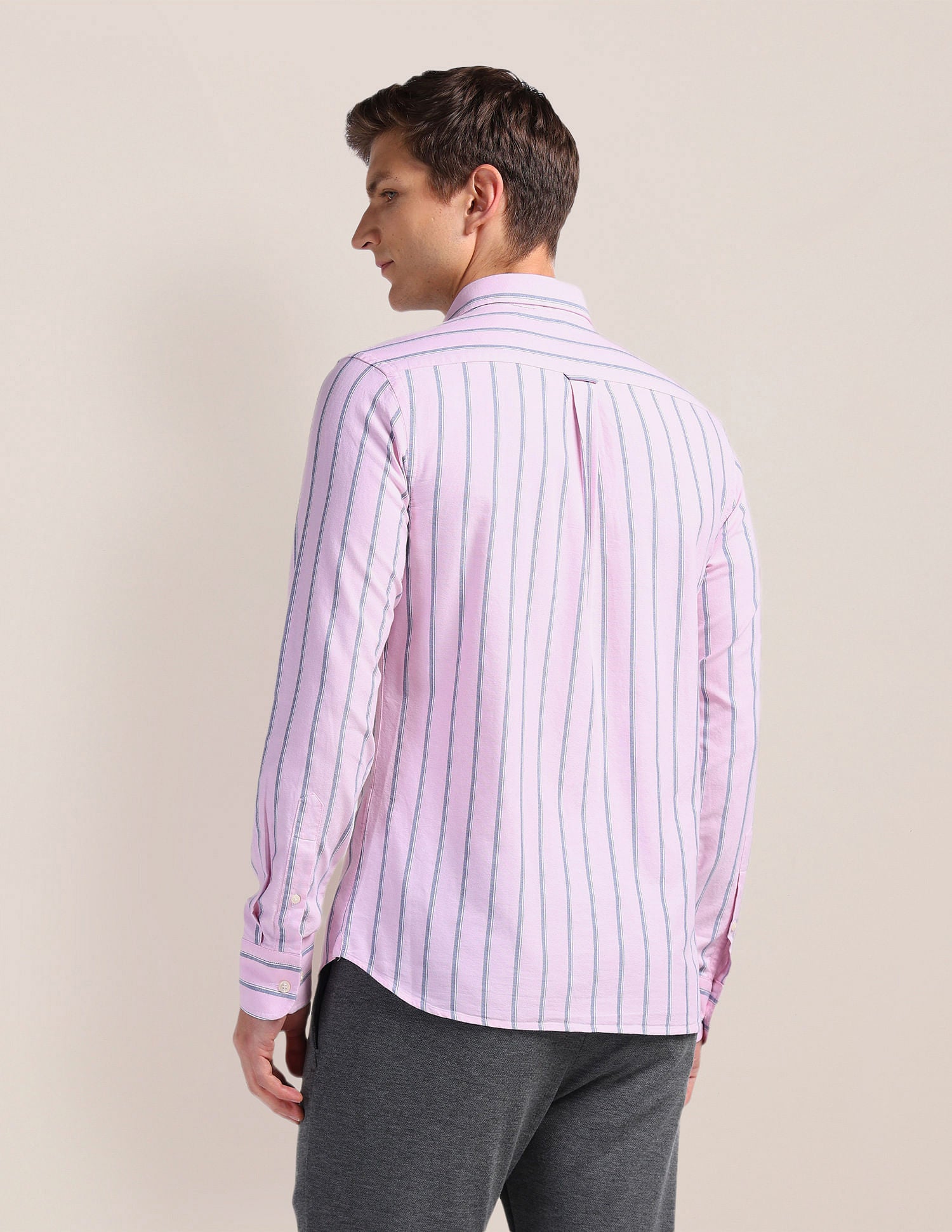 Vertical Stripes Pure Cotton Shirt Pink - U.S. POLO ASSN. | Large