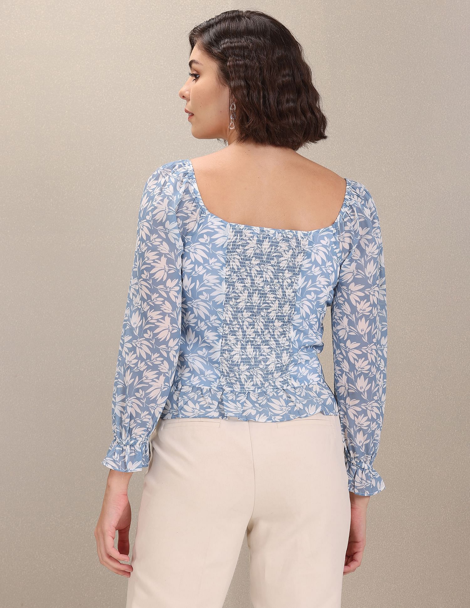 Long Sleeve Floral Print Top Light Blue - U.S. Polo Assn. India | Large