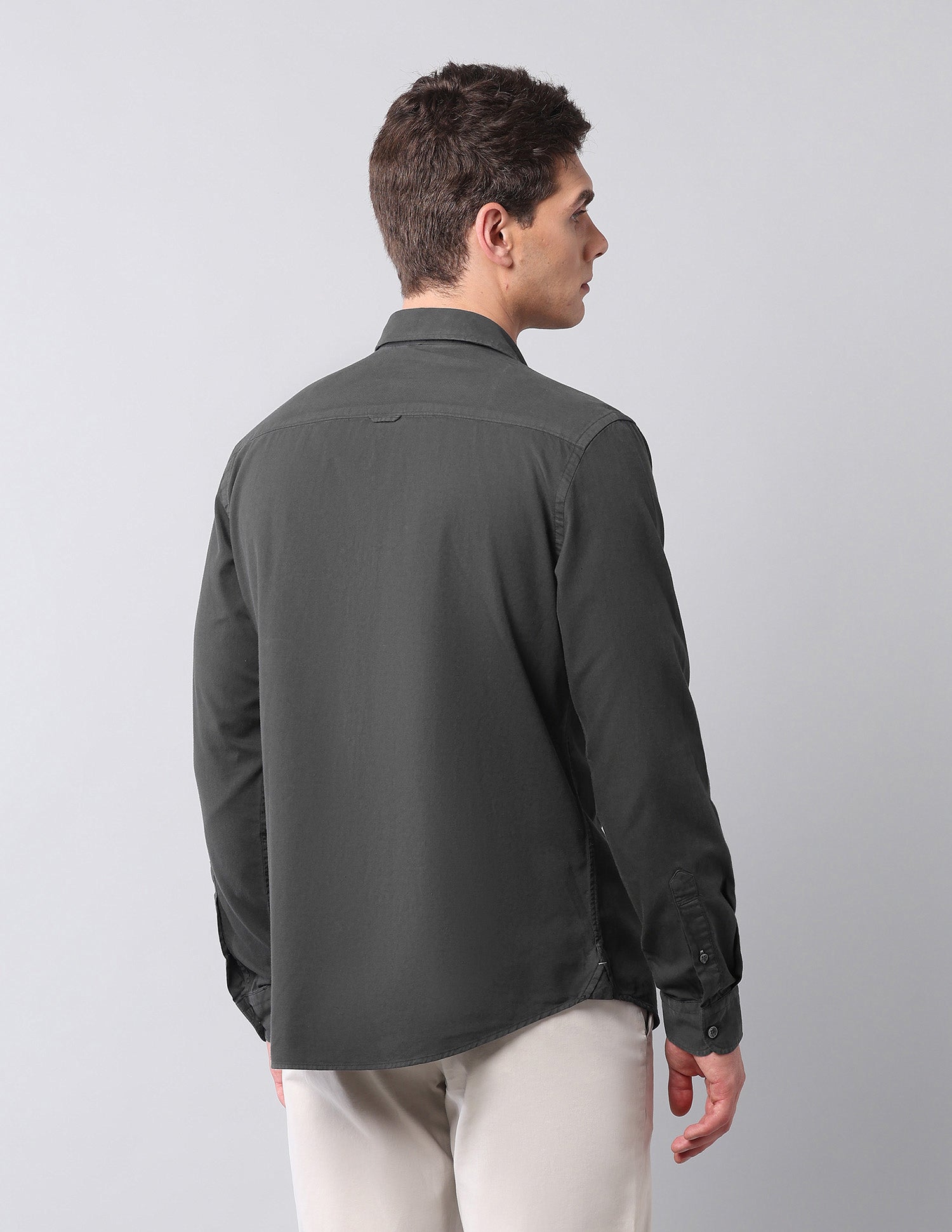 Slim Fit Pure Cotton Twill Shirt Grey - U.S. Polo Assn. India | Large