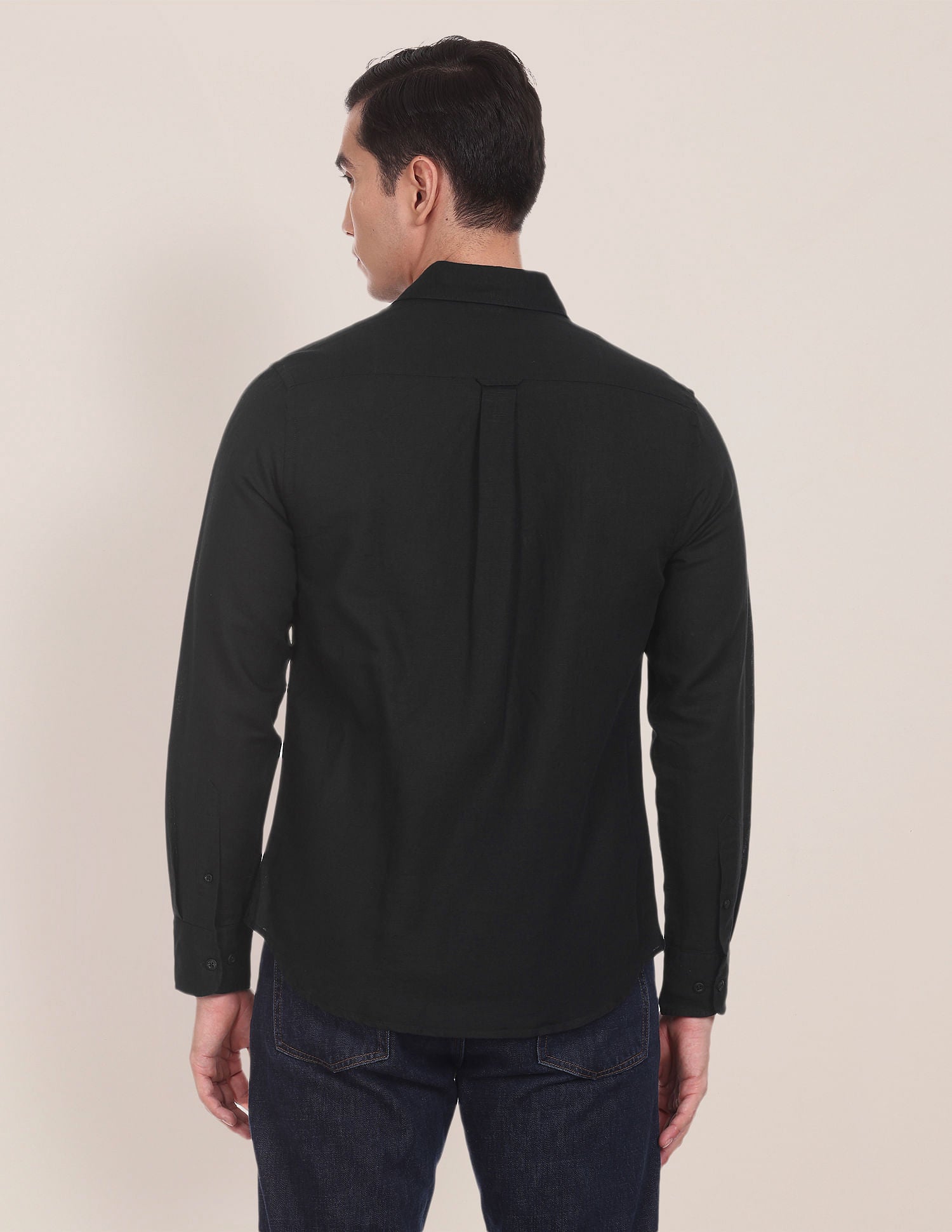 Men Black Spread Collar Solid Casual Shirt Black - U.S. POLO ASSN. | Large