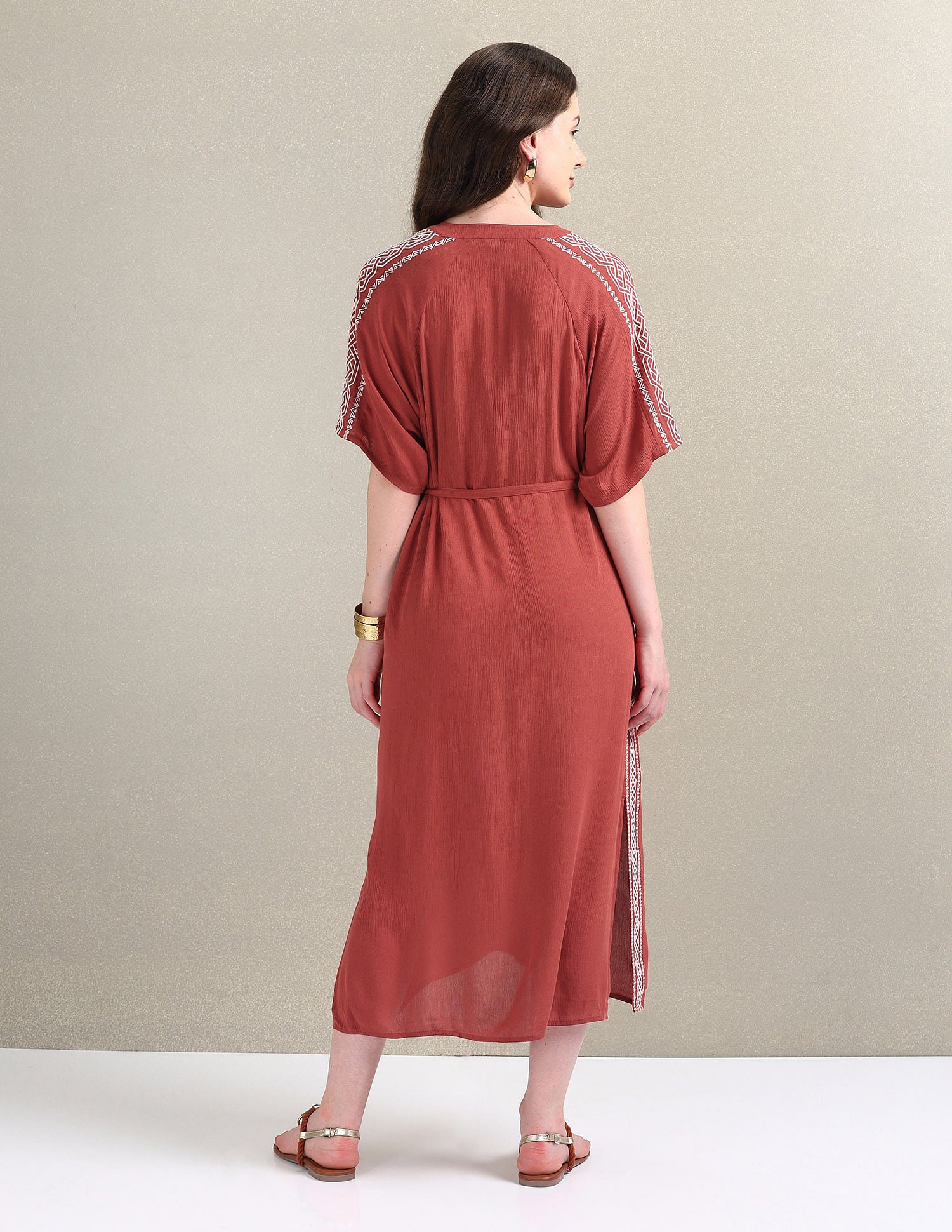 Crinkle Viscose Embroidered Dress Rust - U.S. POLO ASSN. | Large