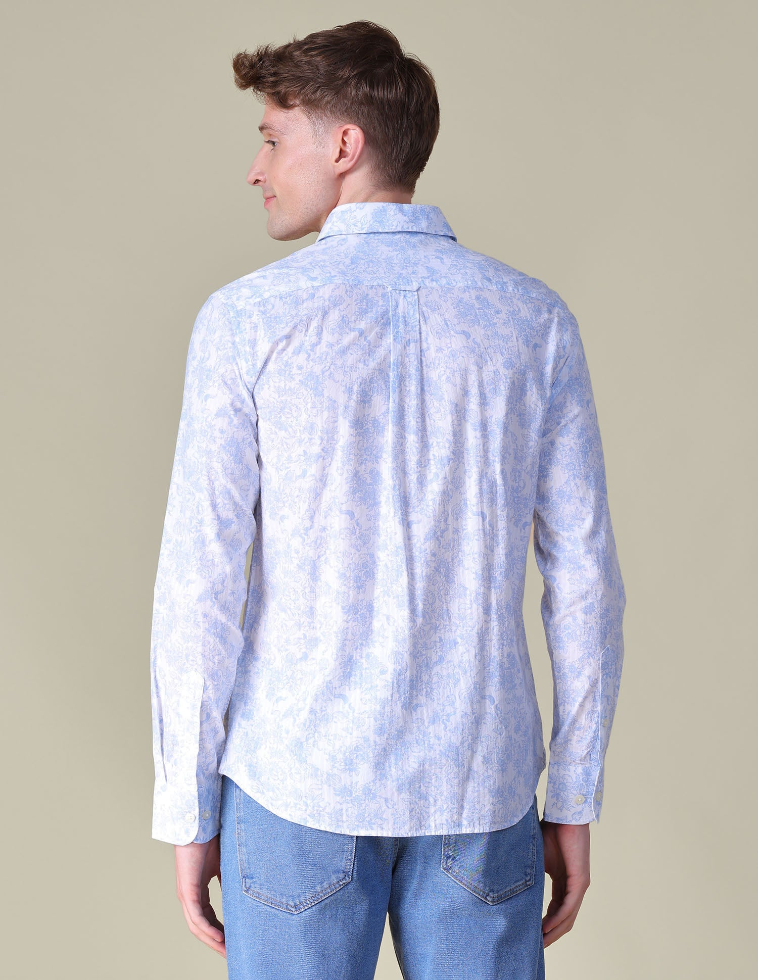 Floral Printed Tailored Fit Shirt Light Blue - U.S. POLO ASSN. | Large