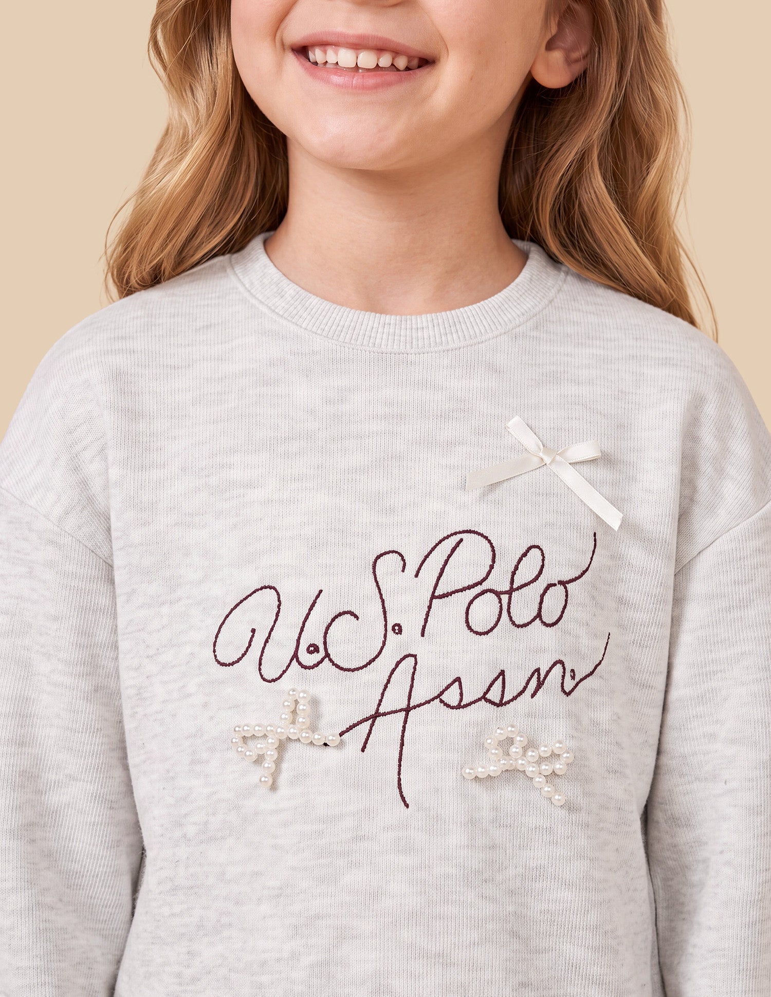 Brand Embroidered Relaxed Fit Sweatshirt Light Grey Melang - U.S. Polo Assn. India | Large