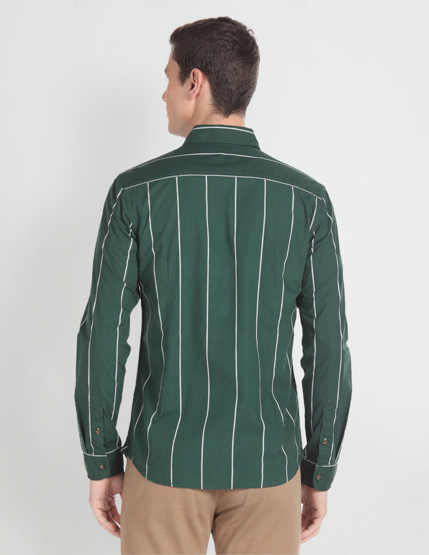 Vertical Stripe Cotton Shirt Dark Olive - U.S. POLO ASSN. | Large