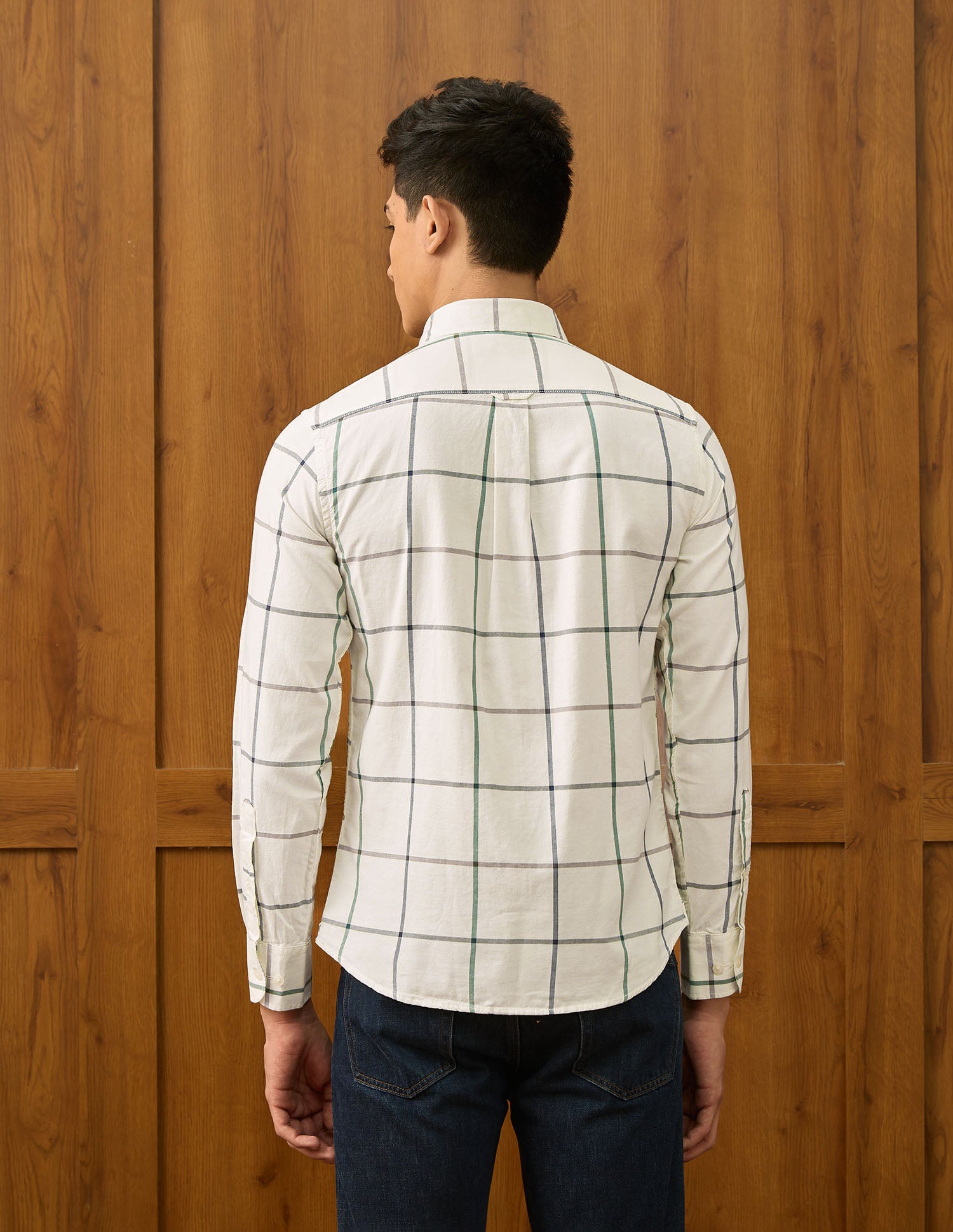 Windowpane Checked Tailored Fit Varsity Shirt Ivory - U.S. POLO ASSN. | Large