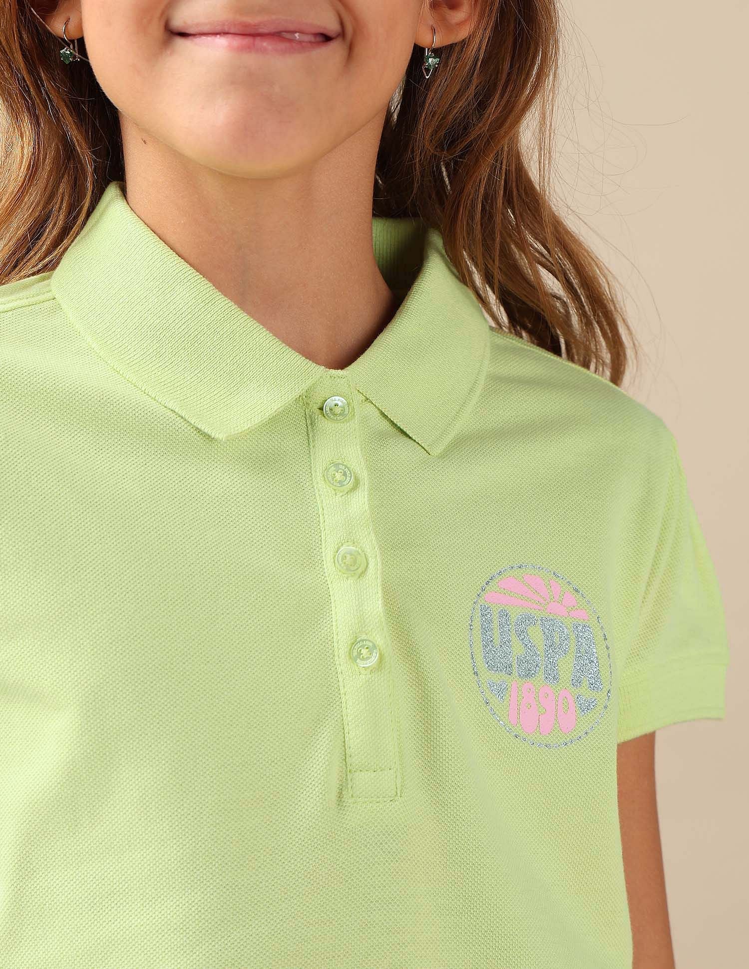 Girls Brand Printed Relaxed Fit Polo Shirt Yellow - U.S. POLO ASSN. | Large