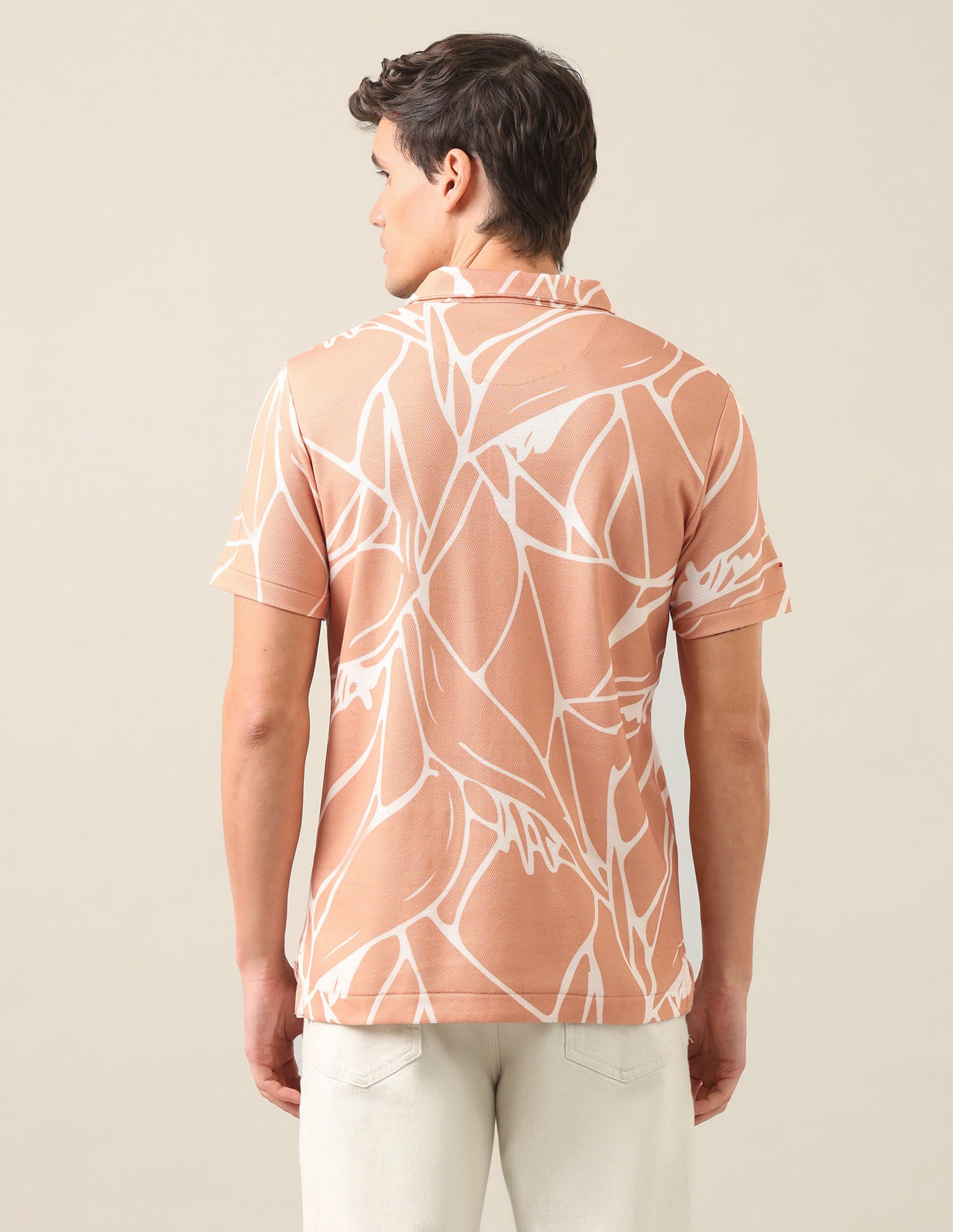 Abstract Printed Slim Fit Polo Shirt Light Orange - U.S. Polo Assn. India | Large