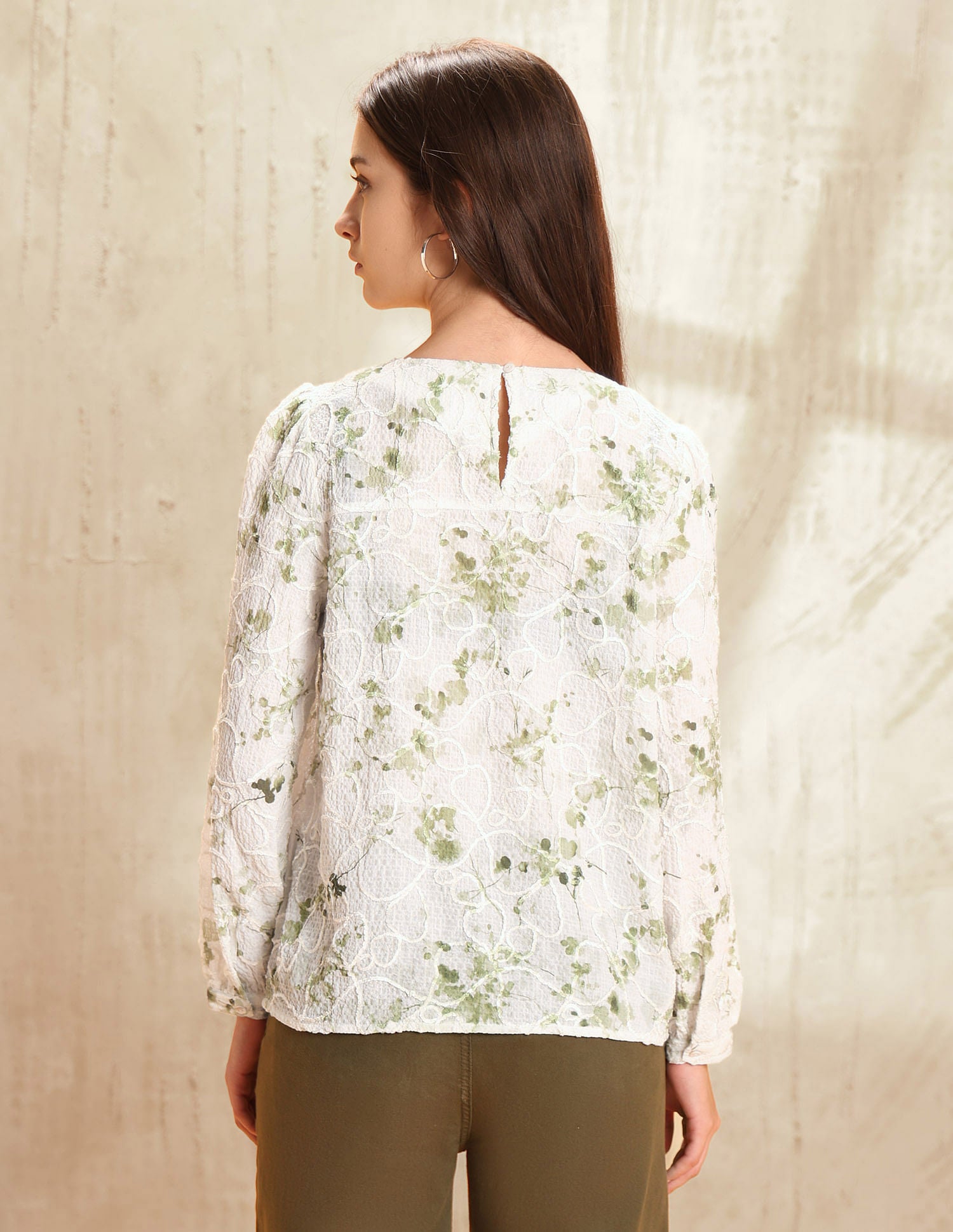 Floral Textured Top Olive - U.S. POLO ASSN. | Large