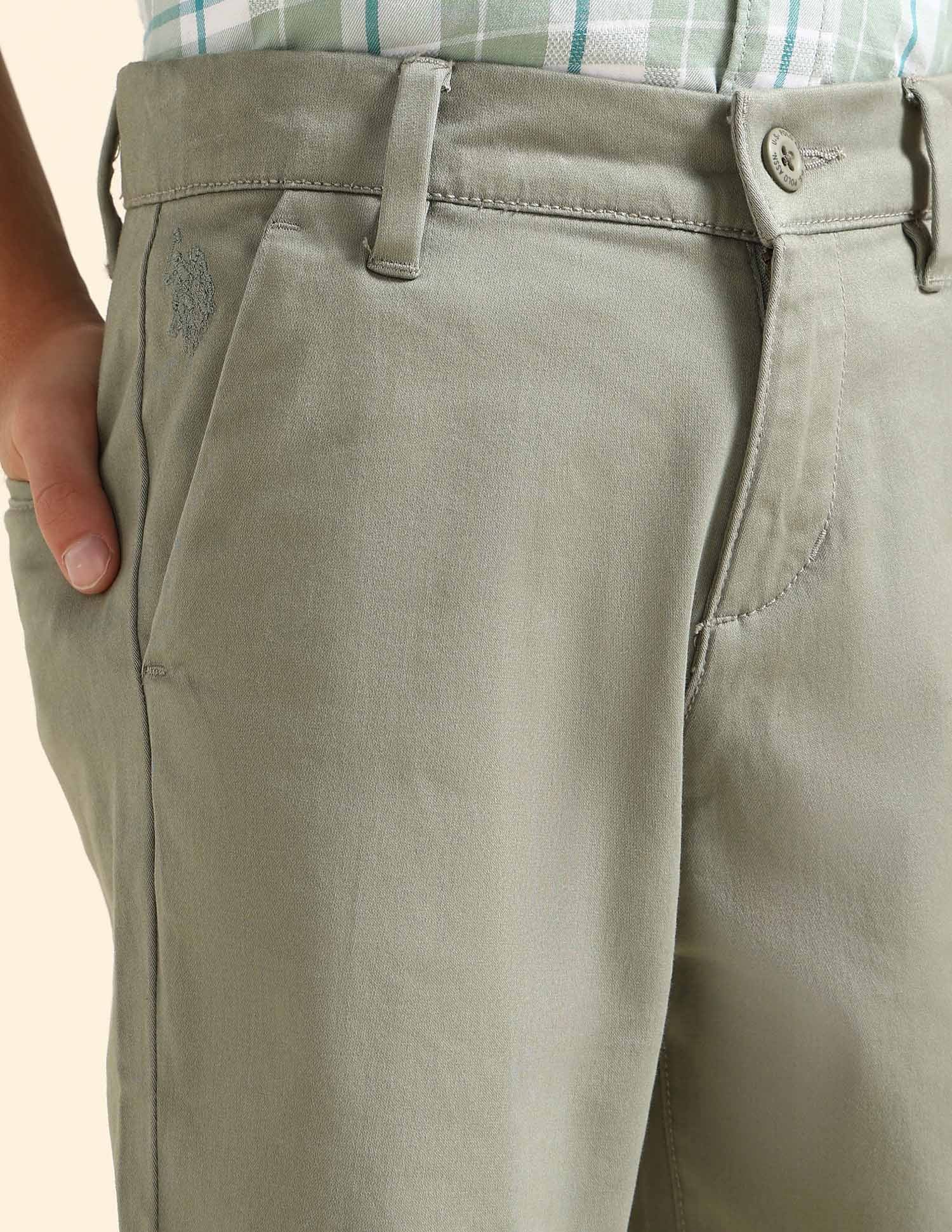 Boys Slim Fit Solid Trousers Mint - U.S. POLO ASSN. | Large