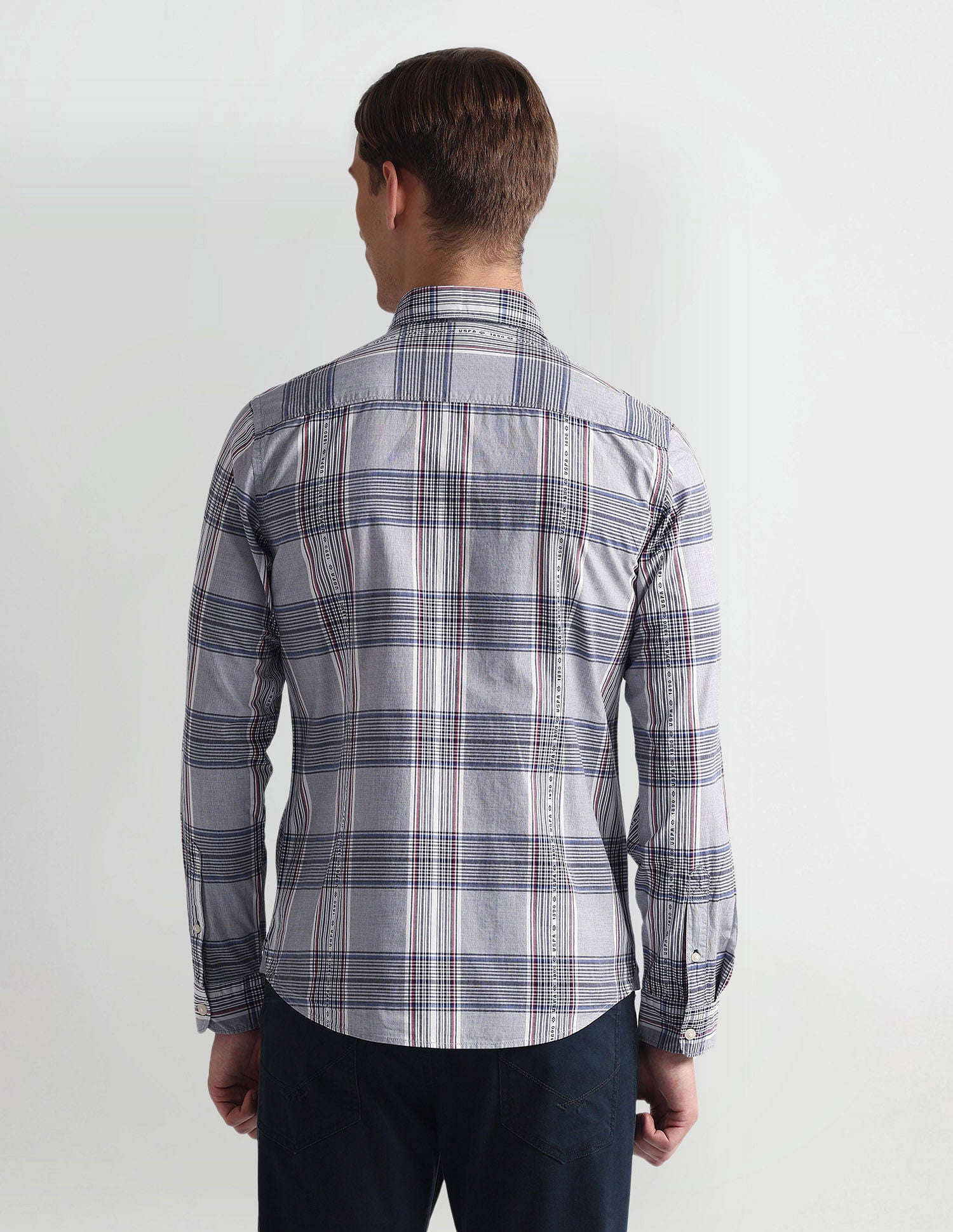 Tartan Check Striped Logo Shirt Grey - U.S. Polo Assn. India | Large