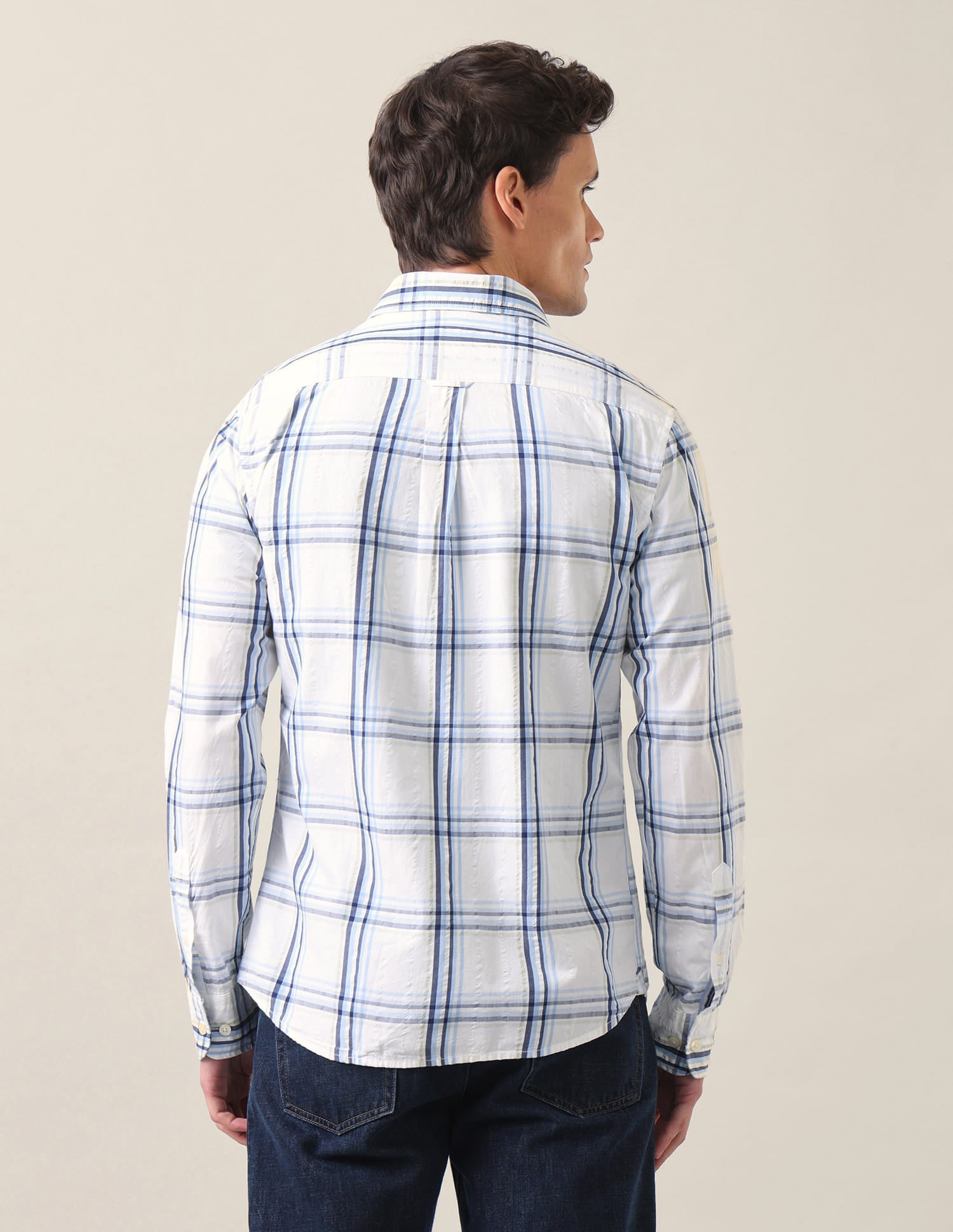 Plaid Checked Tailored Fit Shirt Blue - U.S. Polo Assn. India | Large
