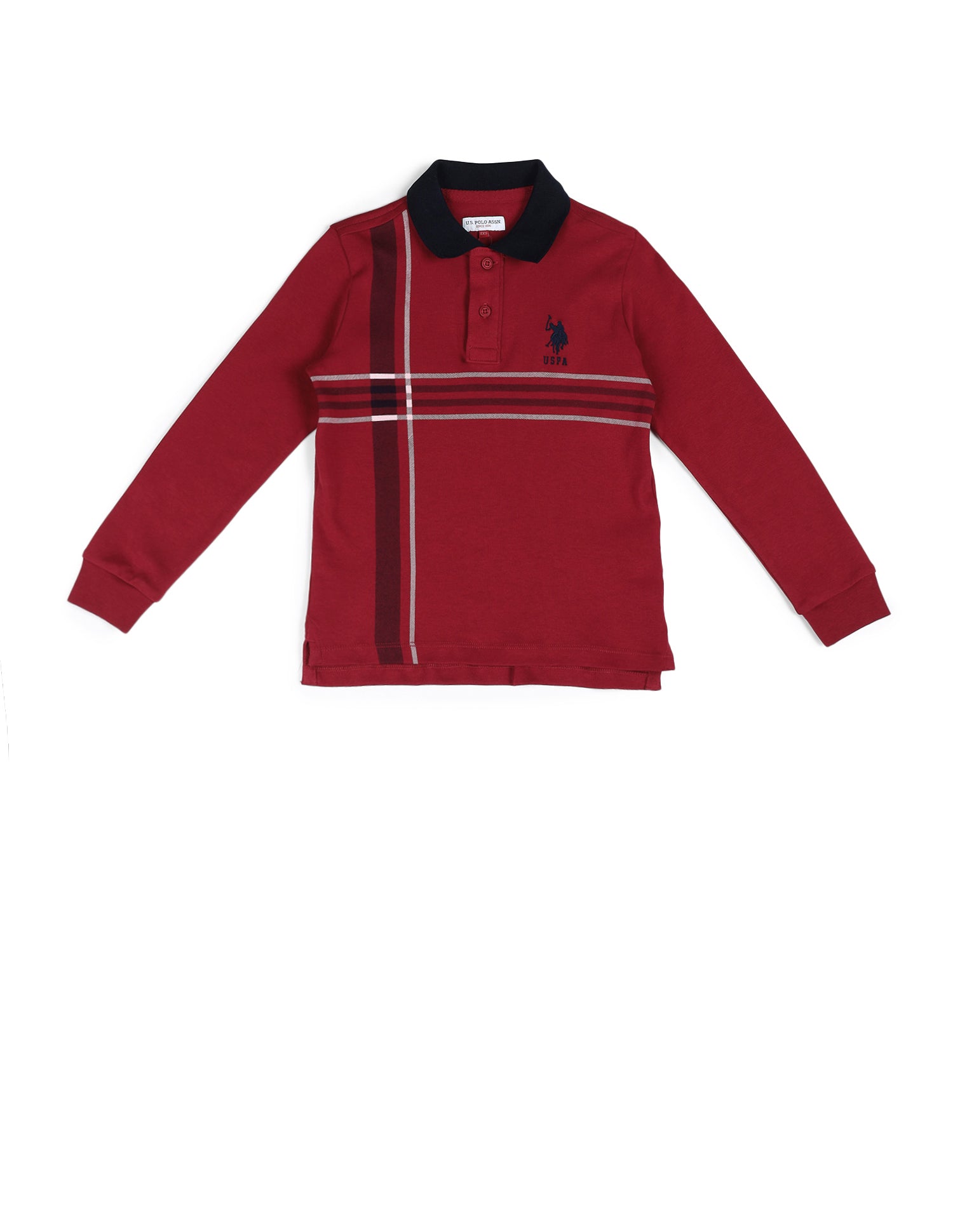 Boys Vertical Striped Regular Fit Polo Shirt Red - U.S. Polo Assn. India | Large