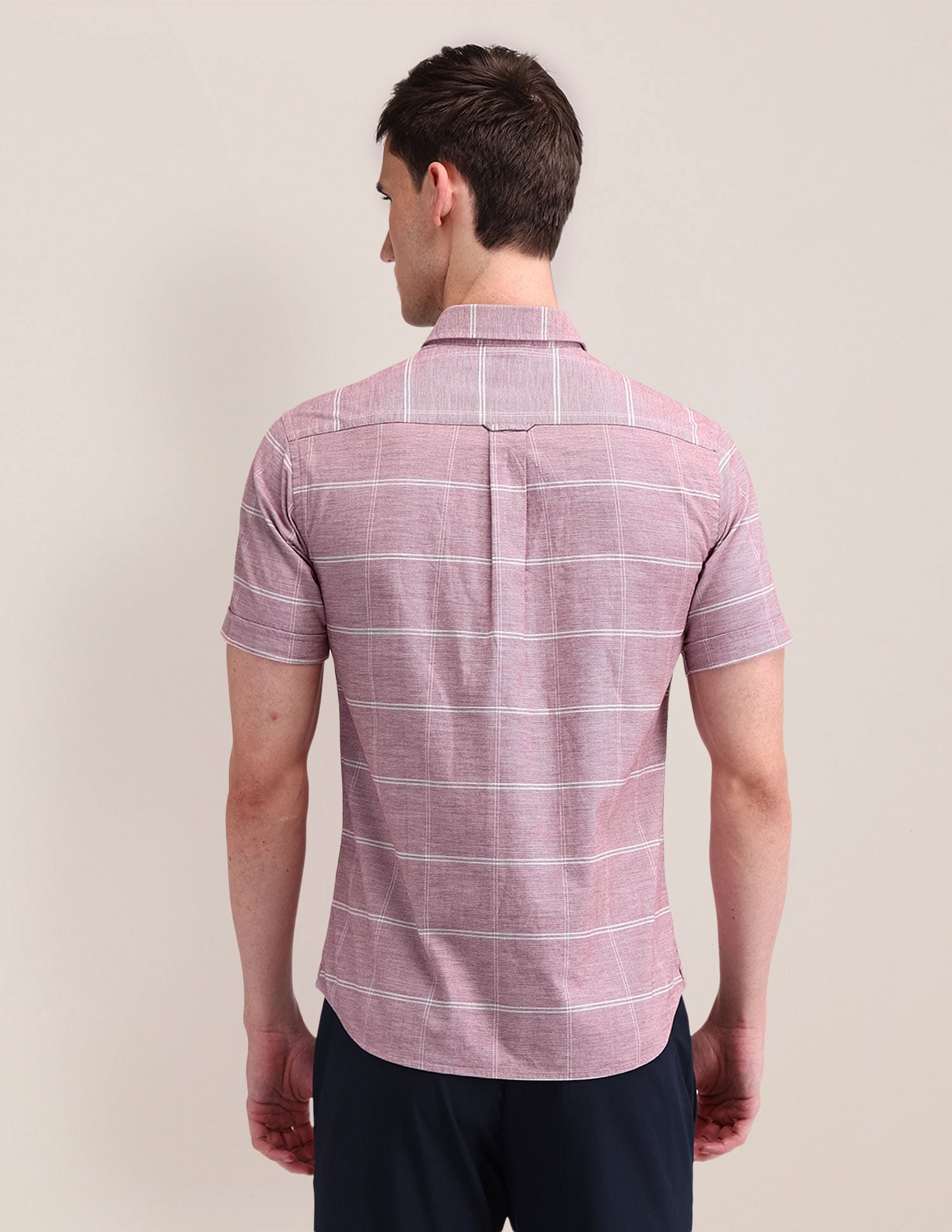 Windowpane Checked Regular Fit Shirt Maroon - U.S. Polo Assn. India | Large