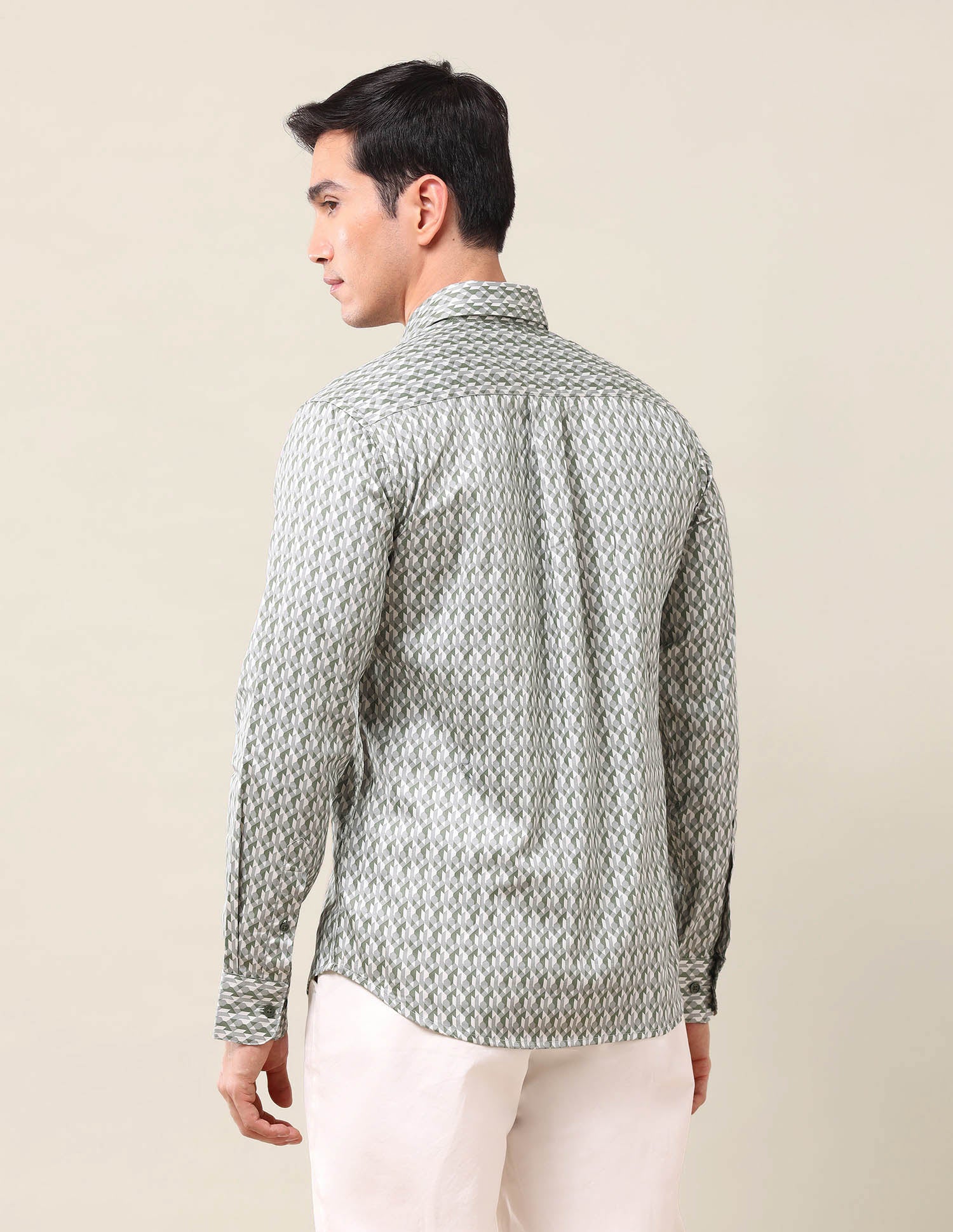 Geometric Printed Tailored Fit Shirt Green - U.S. Polo Assn. India | Large