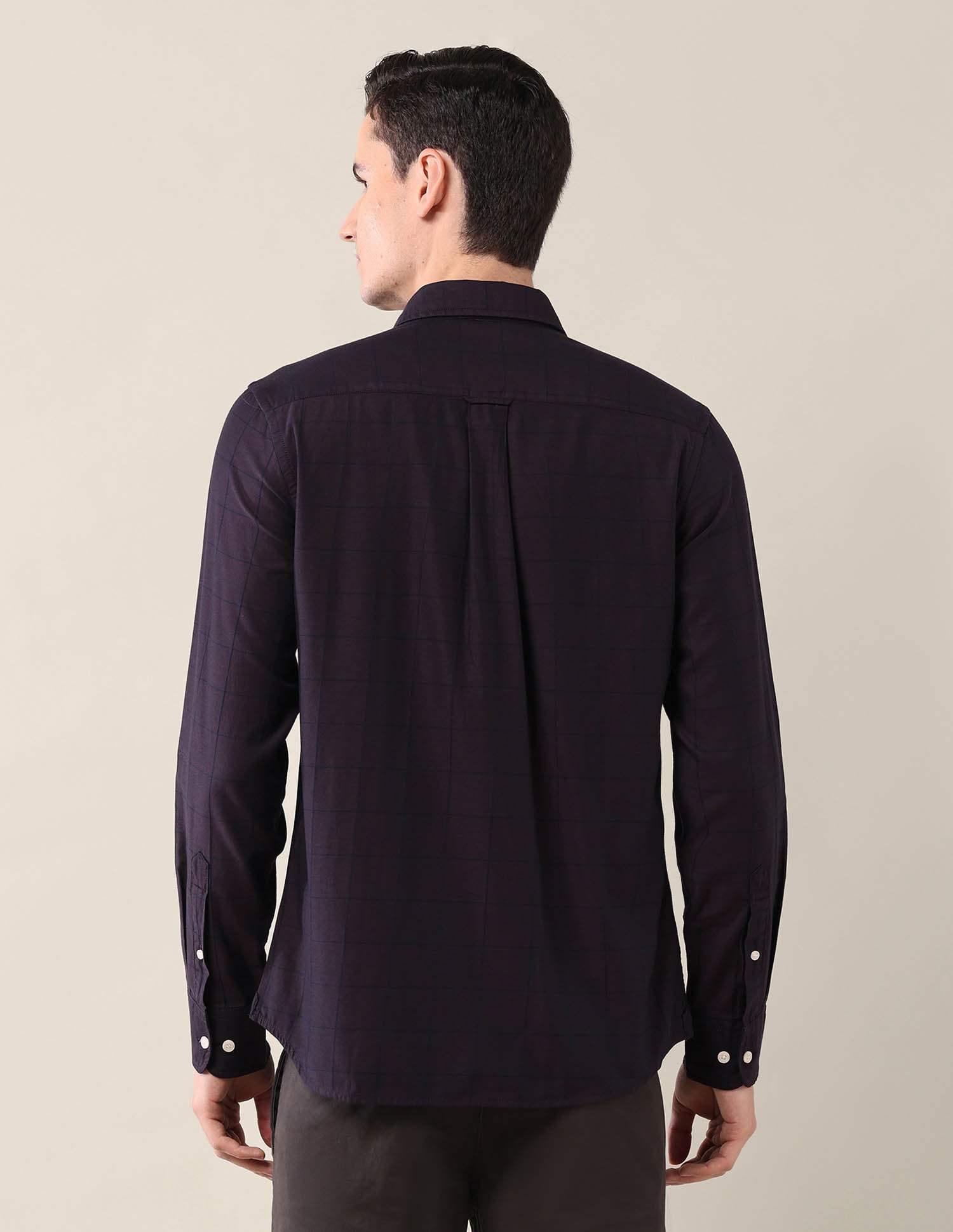 Windowpane Checked Tailored Fit Shirt Purple - U.S. POLO ASSN. | Large