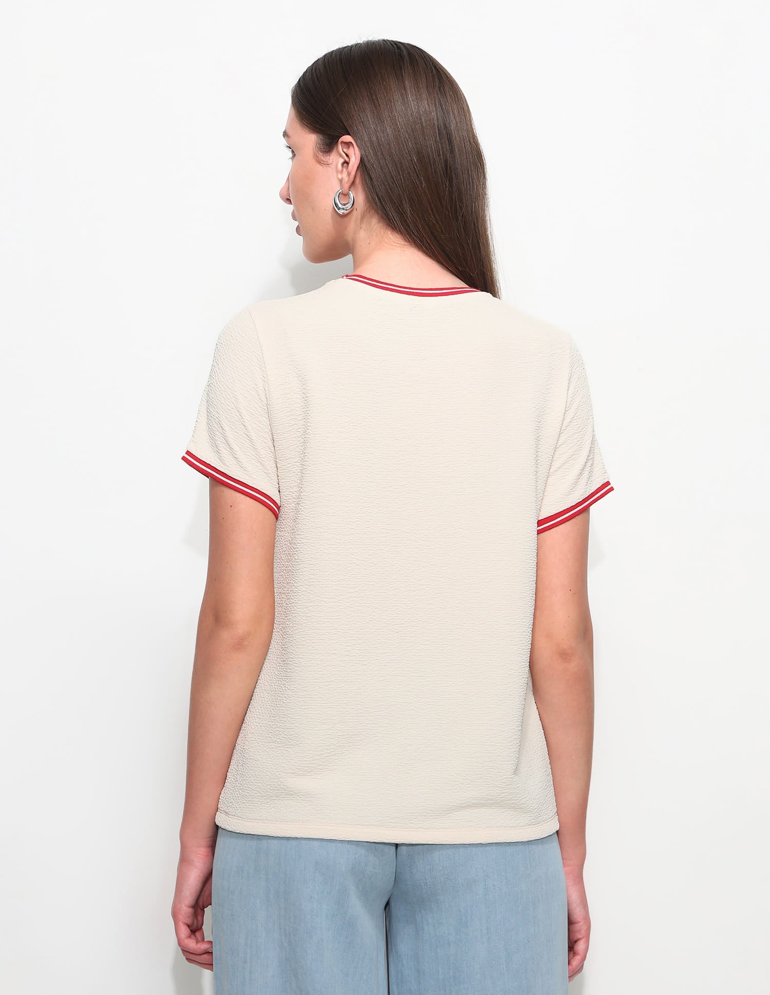 Regular Fit Textured T-Shirt Beige - U.S. Polo Assn. India | Large
