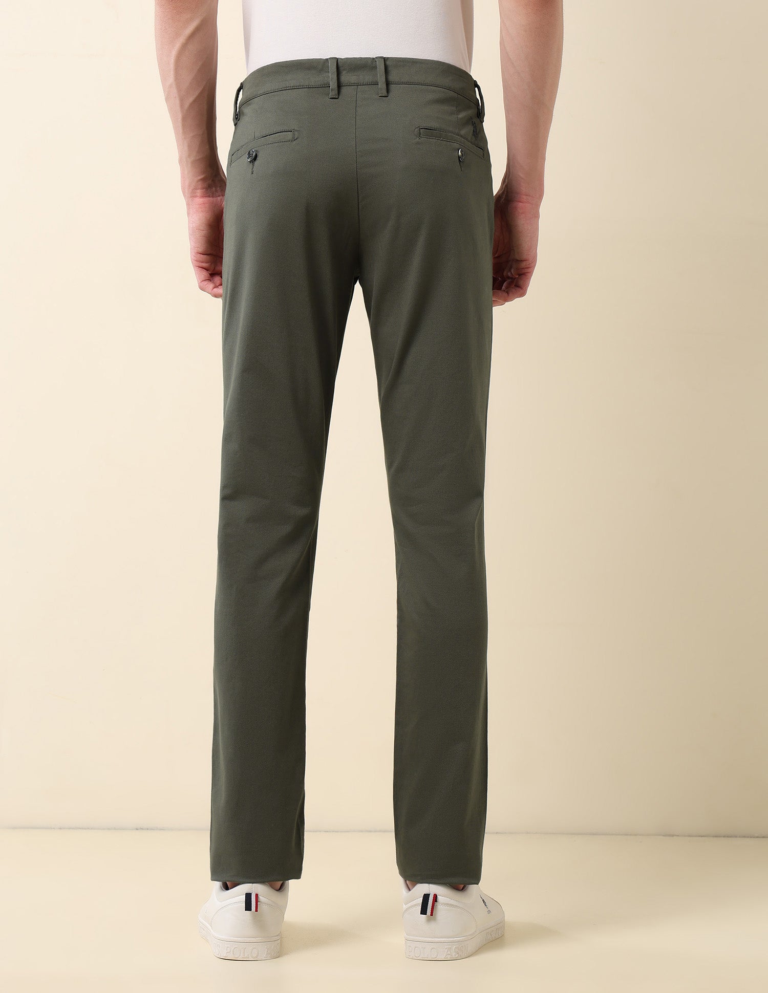 Denver Slim Fit Dobby Weave Trousers Olive - U.S. Polo Assn. India | Large