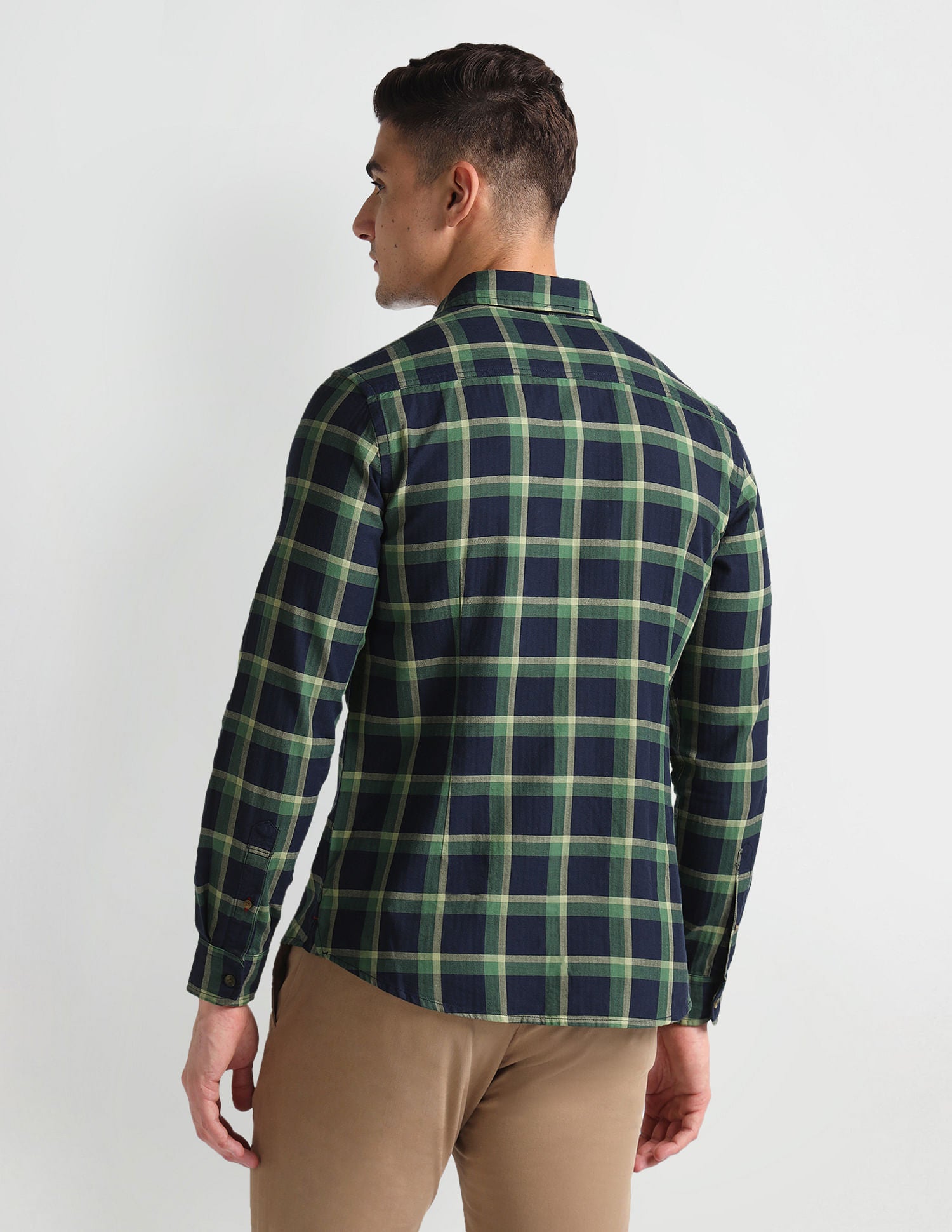 Tartan Check Herringbone Shirt Green and Navy - U.S. Polo Assn. India | Large
