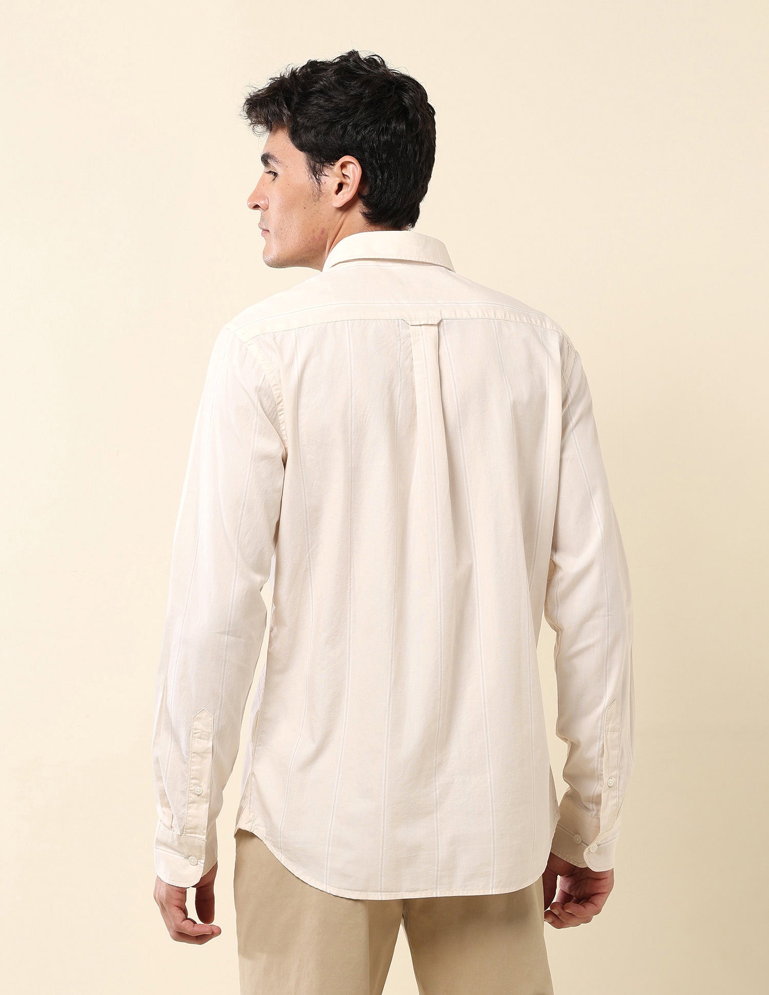 Pinstriped Pure Cotton Shirt Beige - U.S. Polo Assn. India | Large