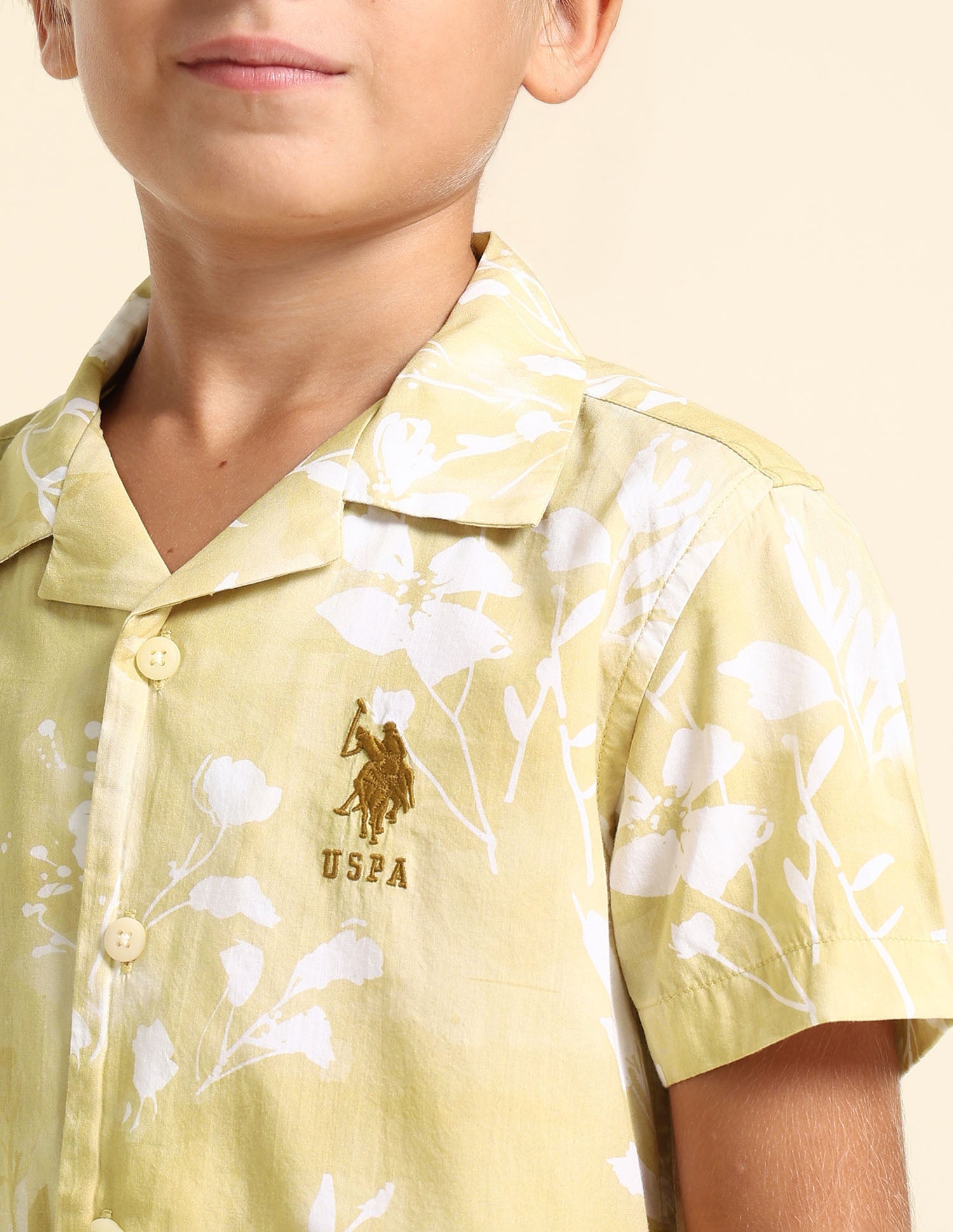 Boys Floral Printed Regular Fit Shirt Yellow - U.S. POLO ASSN. | Large
