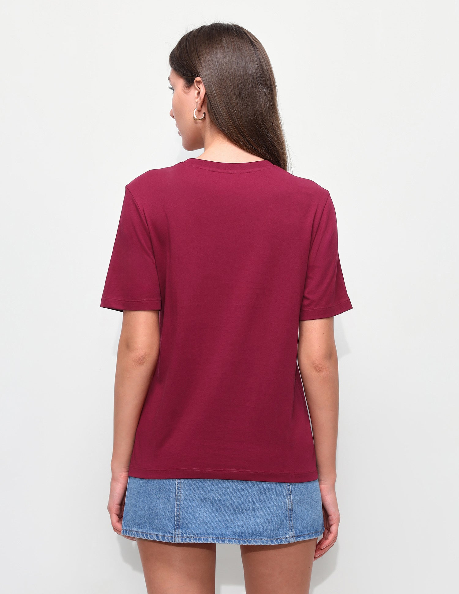 Cord Brand Embroidered Boxy Fit T-Shirt Dark Red - U.S. Polo Assn. India | Large