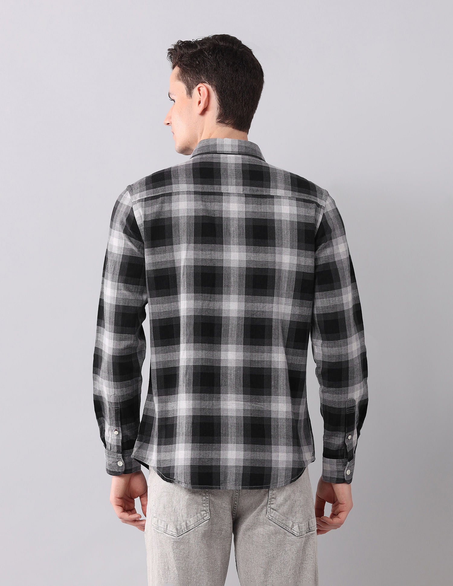 Tartan Checked Herringbone Shirt Grey - U.S. POLO ASSN. | Large