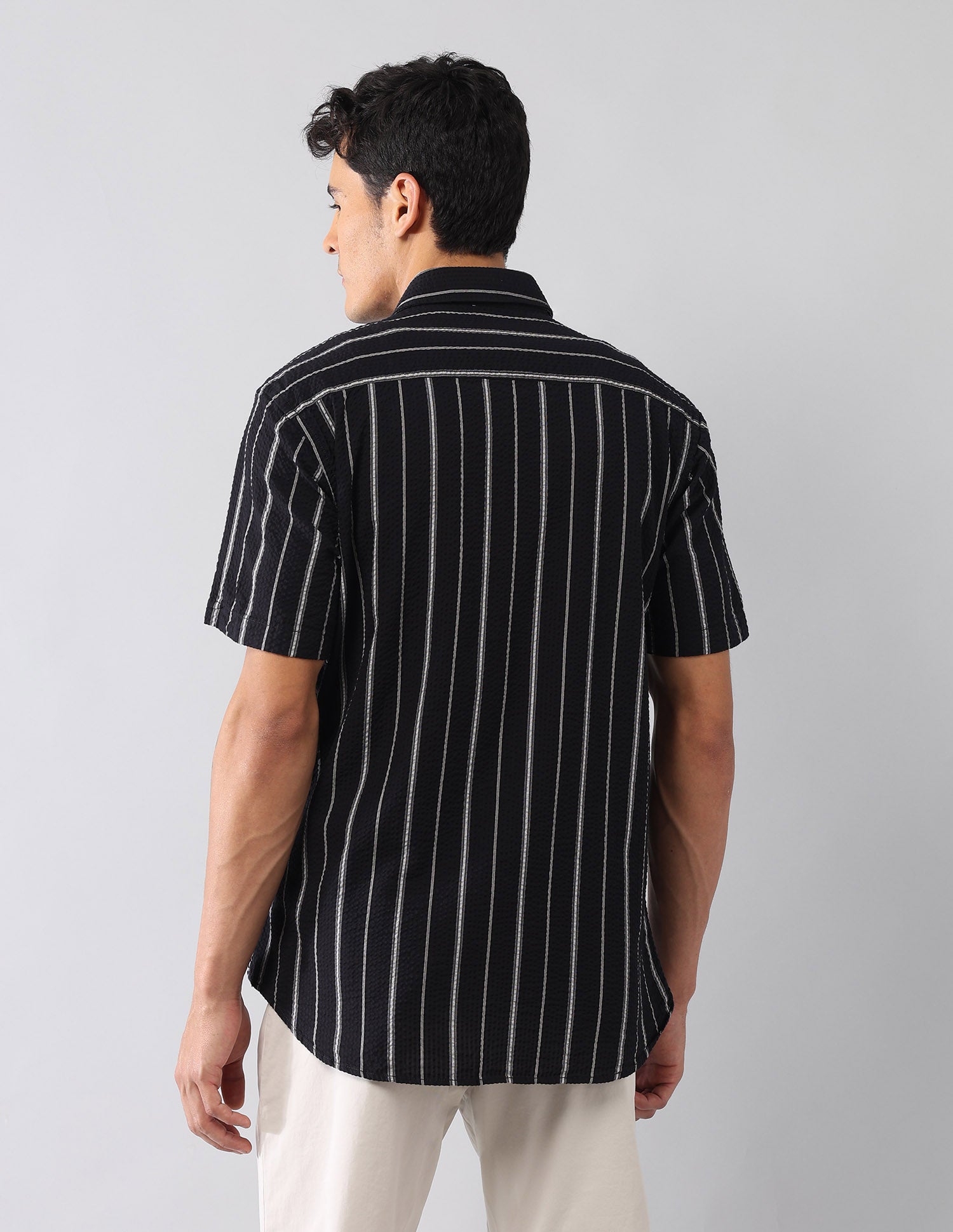 Vertical Striped Seersucker Regular Fit Shirt Black - U.S. Polo Assn. India | Large
