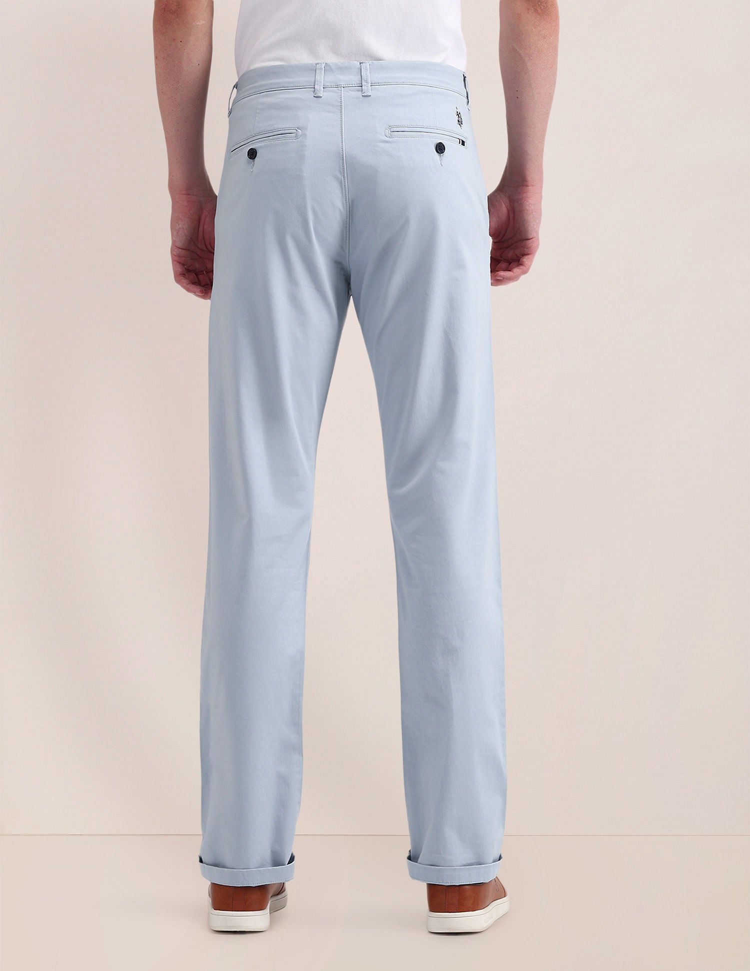 Riley Straight Fit Solid Trousers Light-Blue - U.S. Polo Assn. India | Large