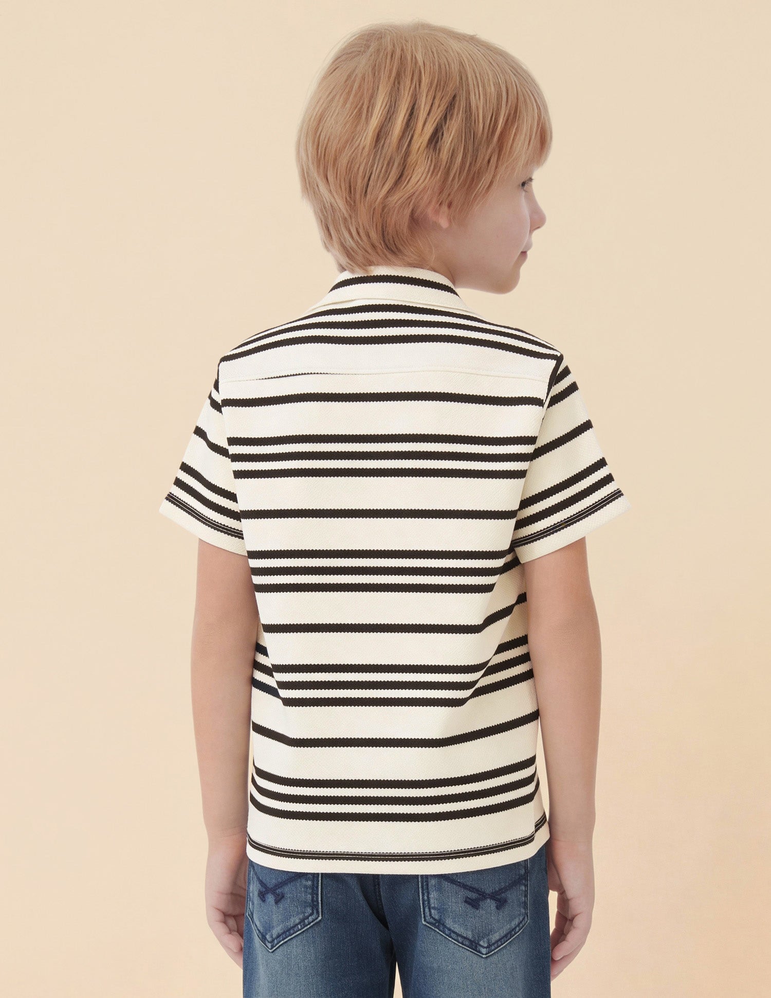 Boys Striped Patterned Knit Boxy Fit Shirt White - U.S. Polo Assn. India | Large