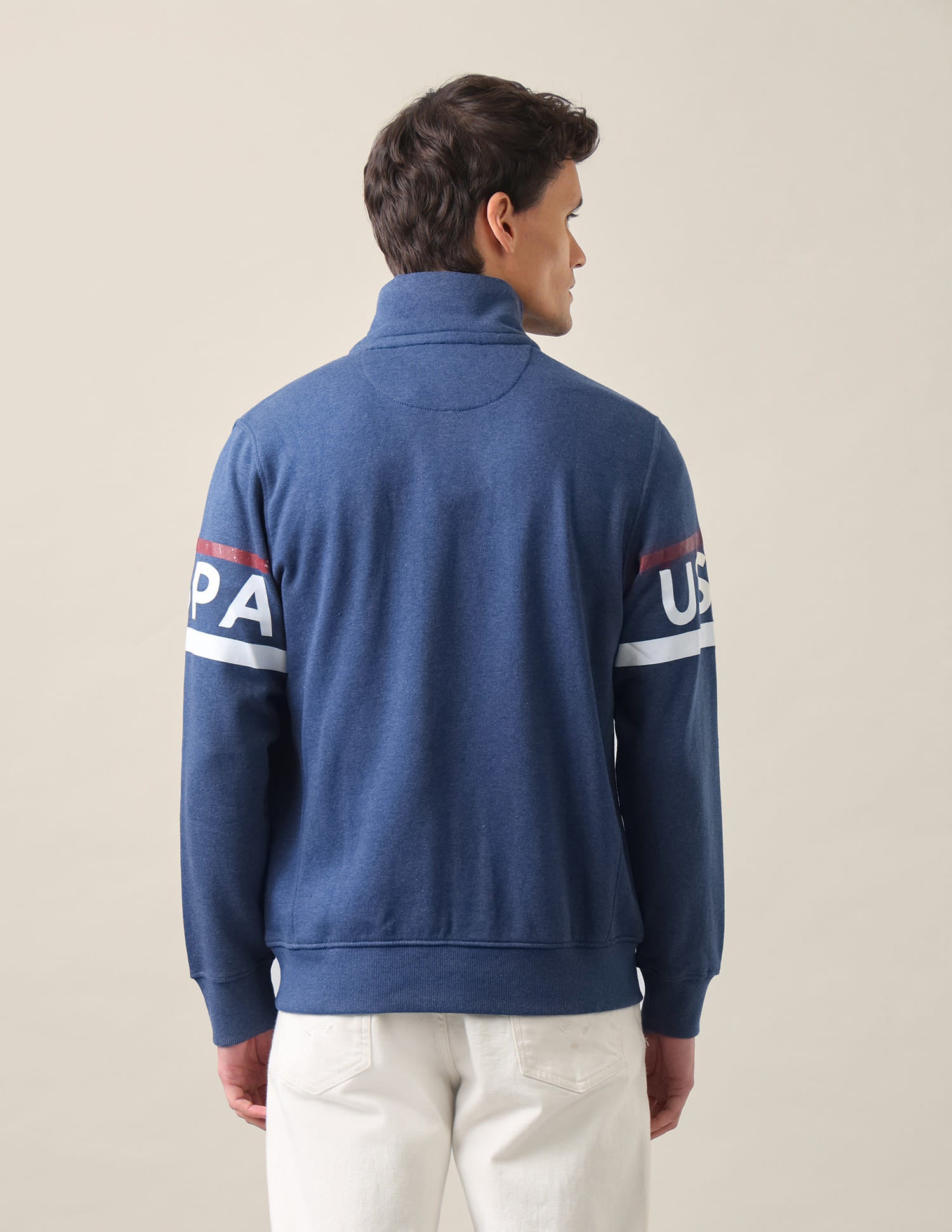High Neck Heathered Sweatshirt Navy - U.S. Polo Assn. India | Large